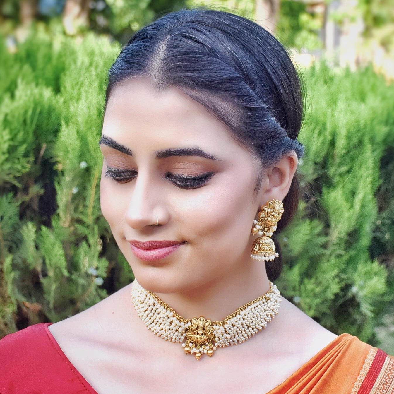 Etnico 18K Gold Plated Traditional Pearl & Kundan Choker Necklace Jewe