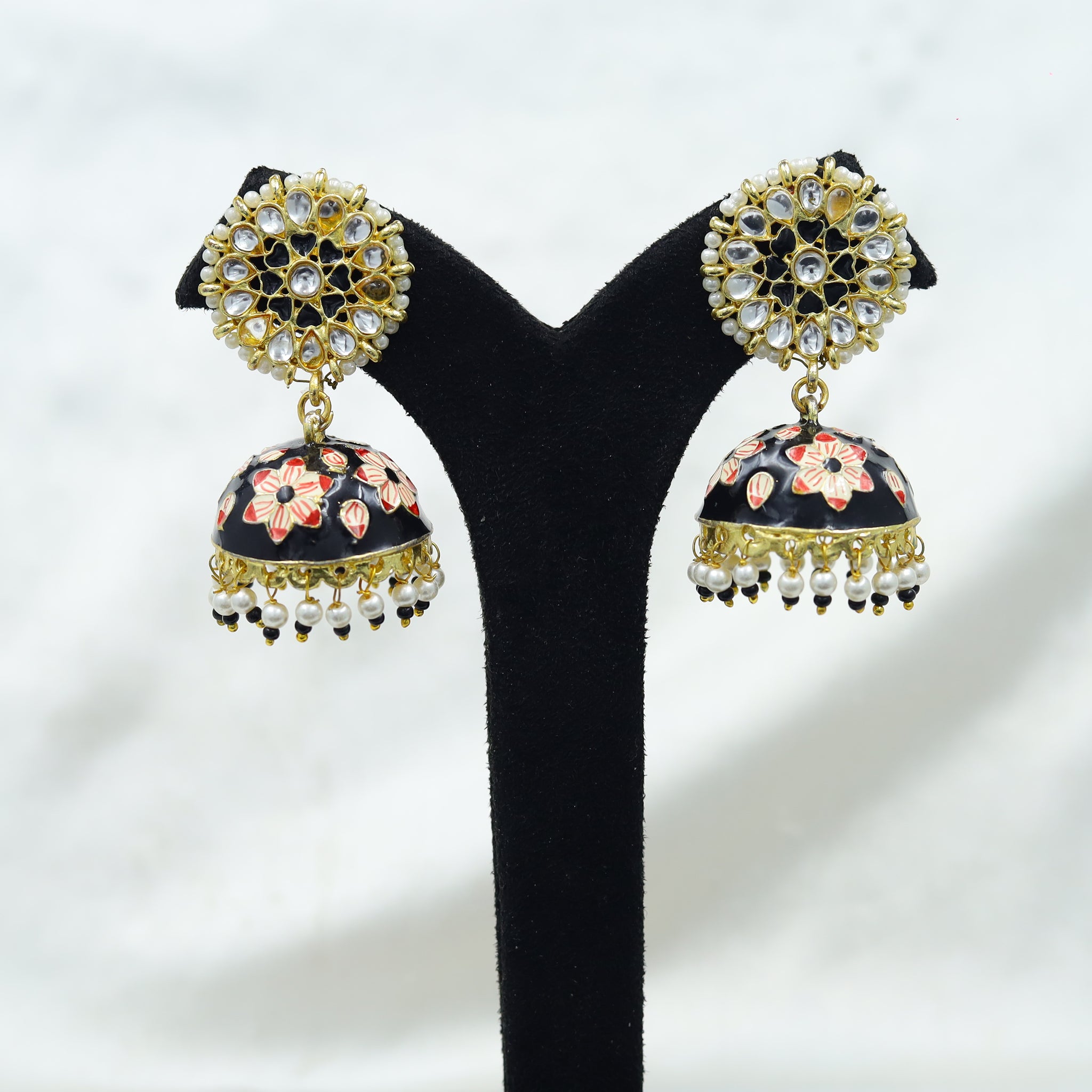 Black Kundan Earring 6984-0248