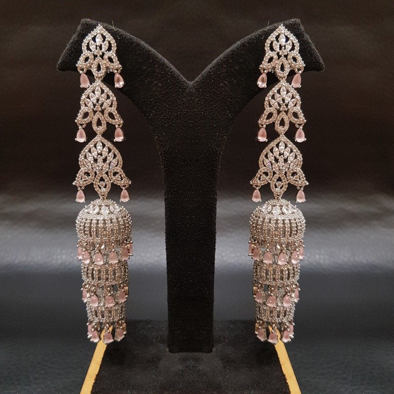 Pink Zircon/AD Long Jhumki Earring 17707-4889