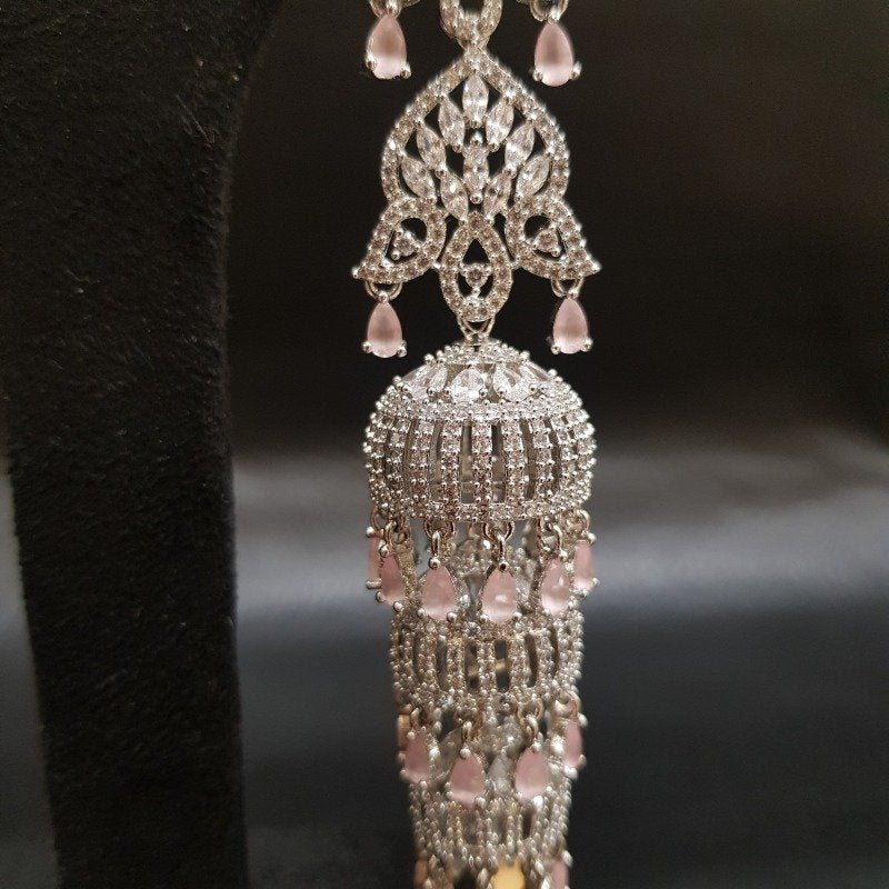 Pink Zircon/AD Long Jhumki Earring 17707-4889