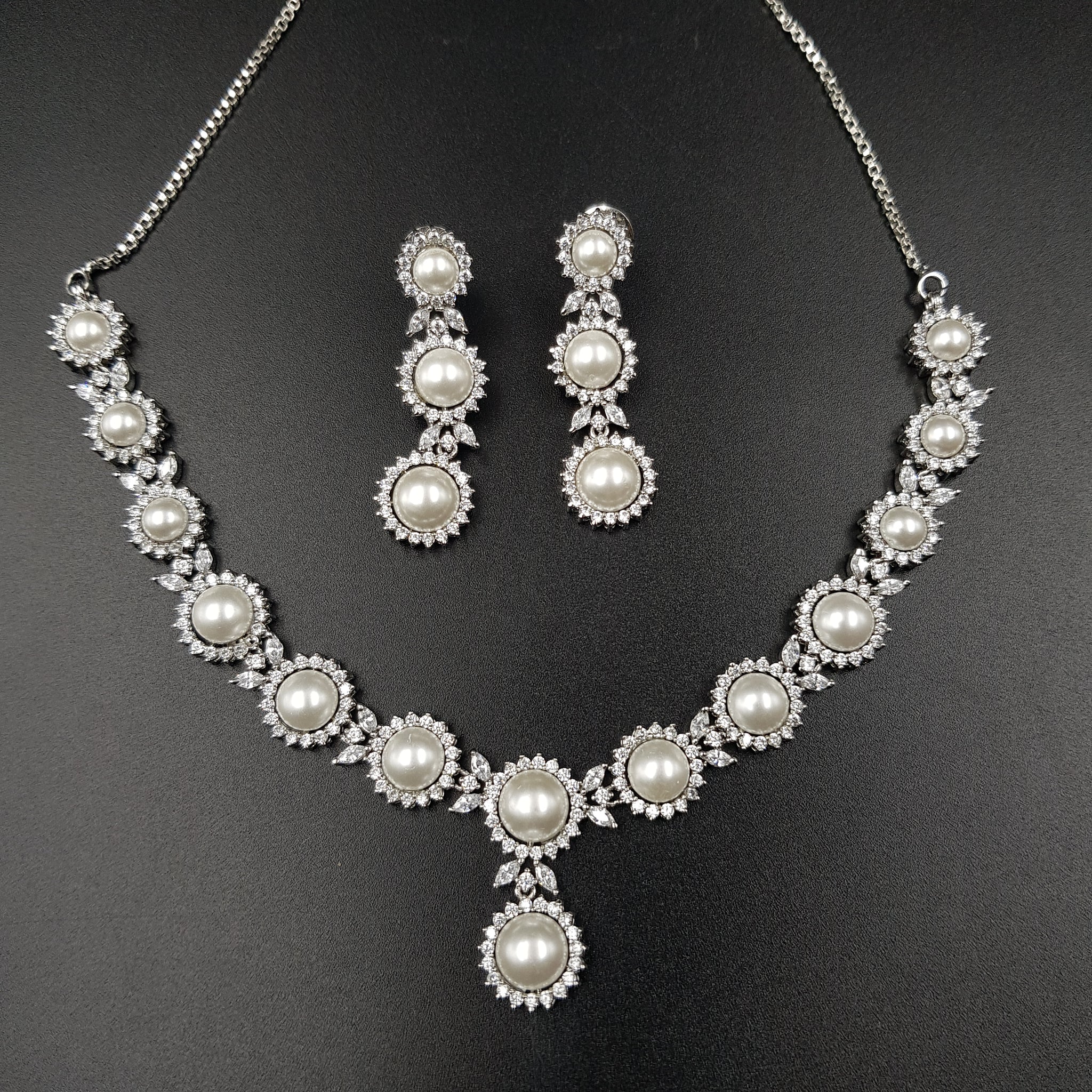 Round Neck Zircon/AD Necklace Set 10794-69