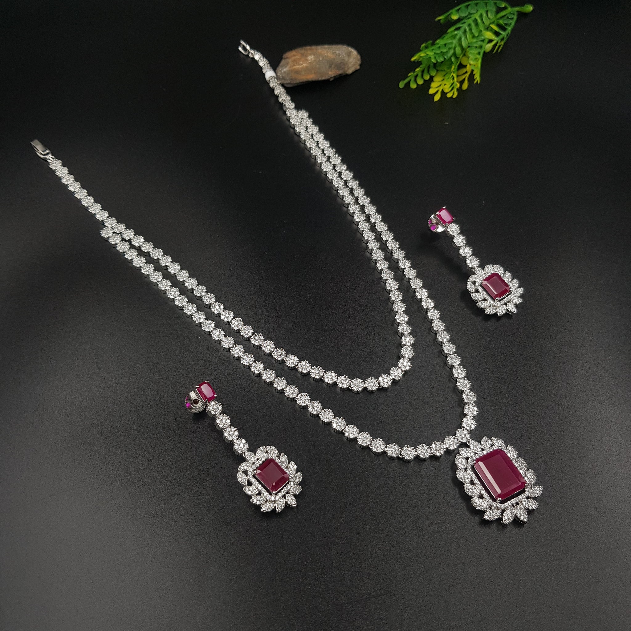 Long Neck Zircon/AD Necklace Set 10560-28