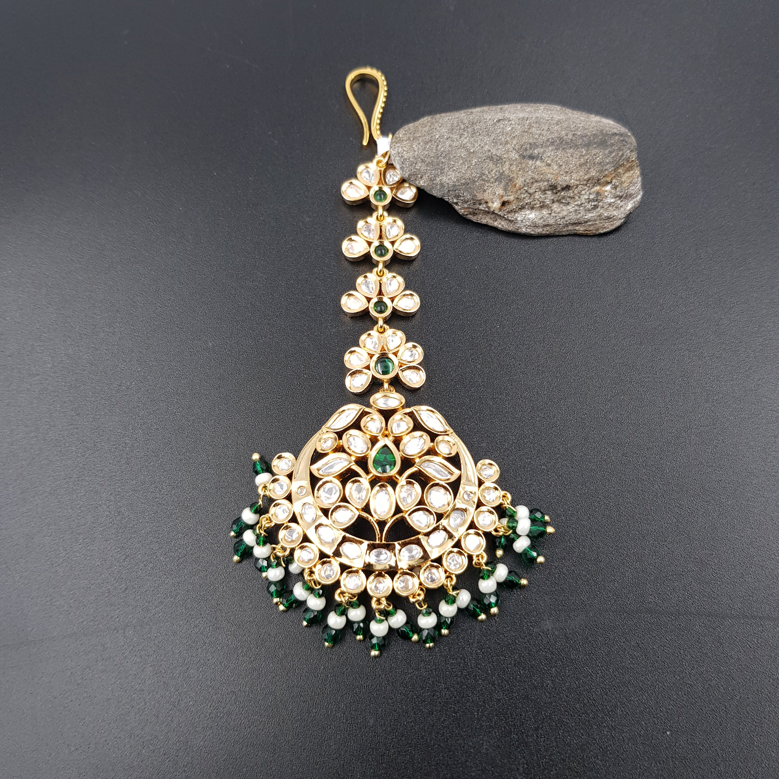 SKU72 Kundan Earring and Maang Tikka set - Caramel Cream – Taur Jewellery