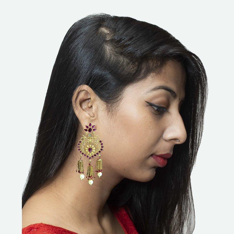 Ruby Color Gold Plated Danglers 2772-6837