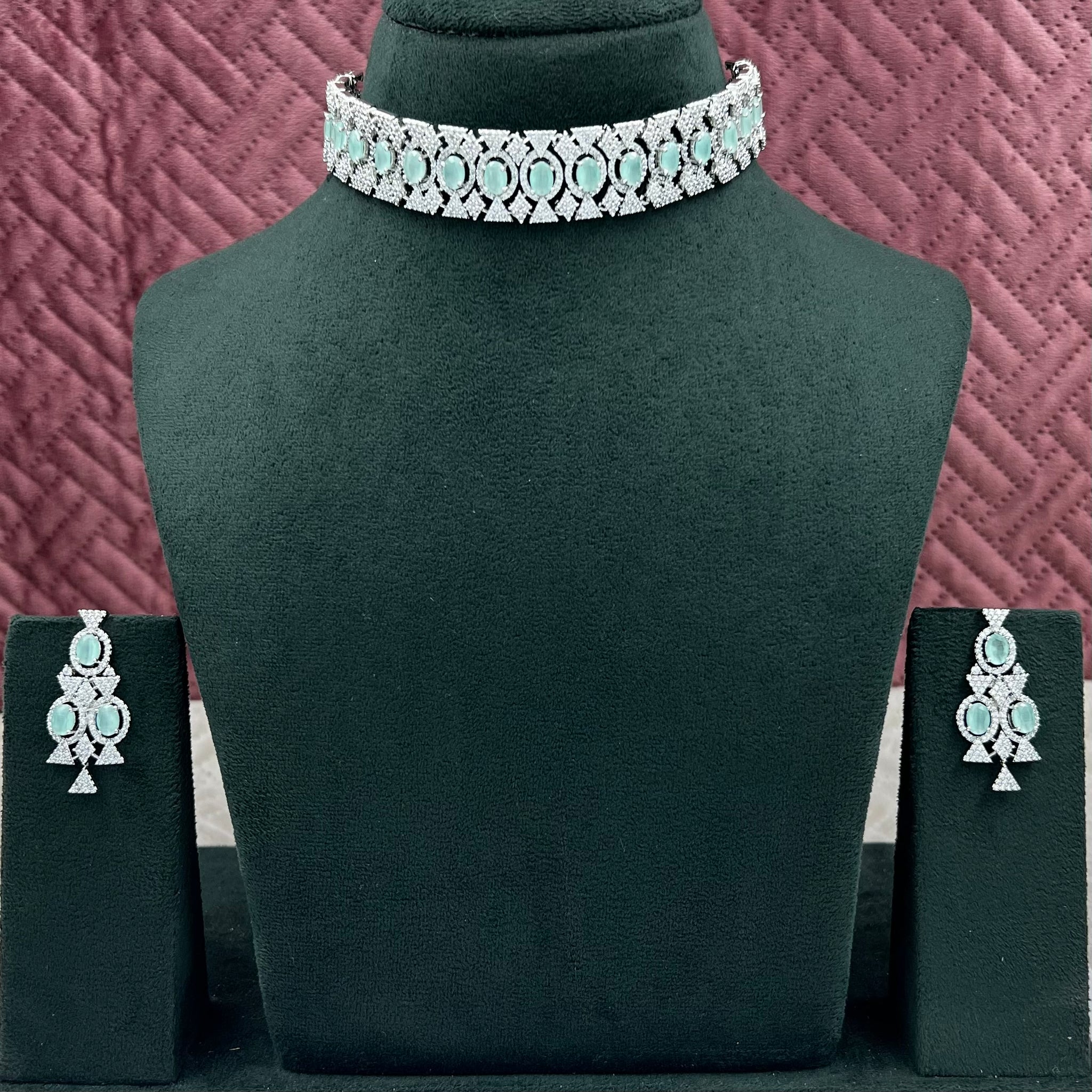 Mint Green Zircon/AD Choker Set 15939-3086