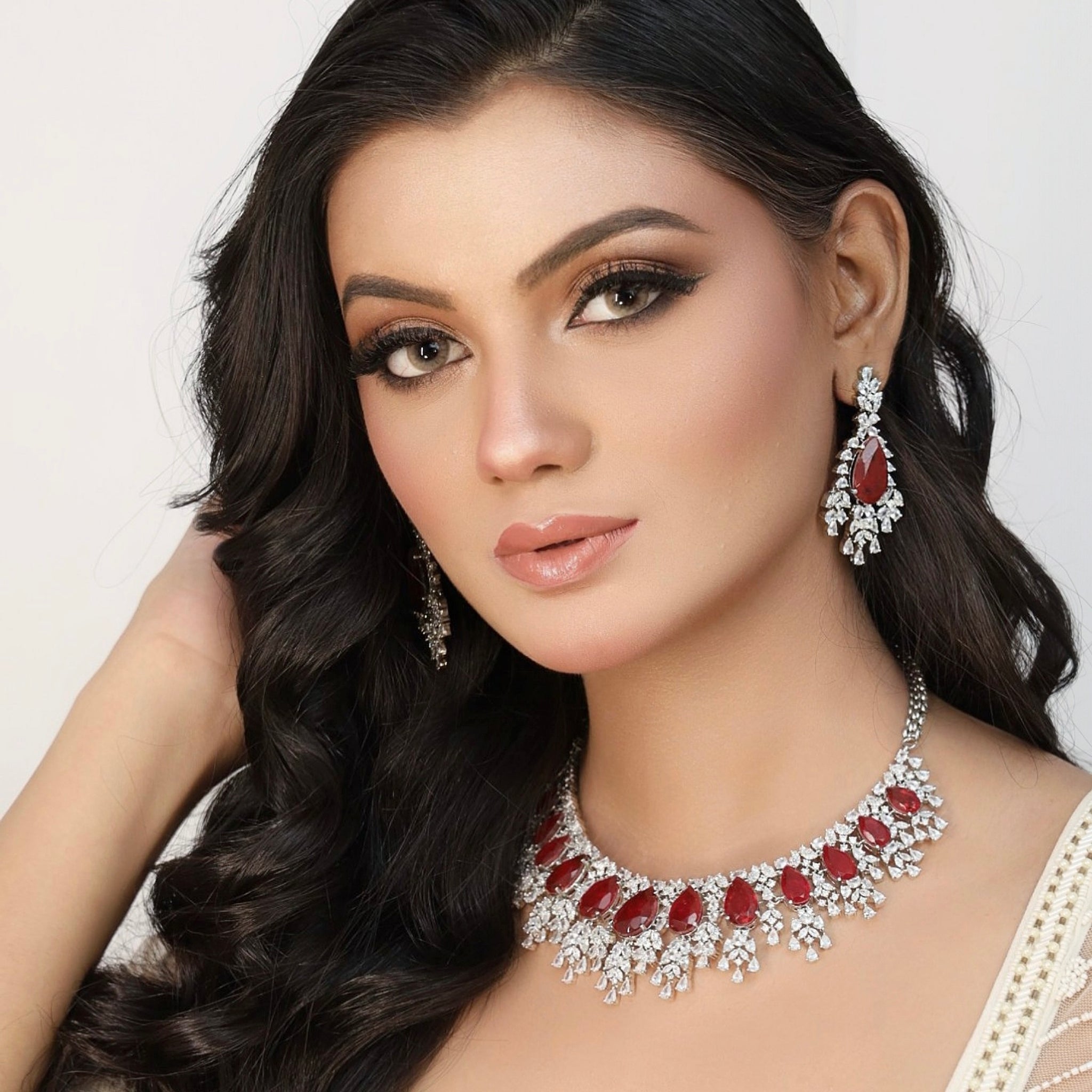 Manish Malhotra Inspired Round Neck Zircon/AD Necklace Set 11889-69