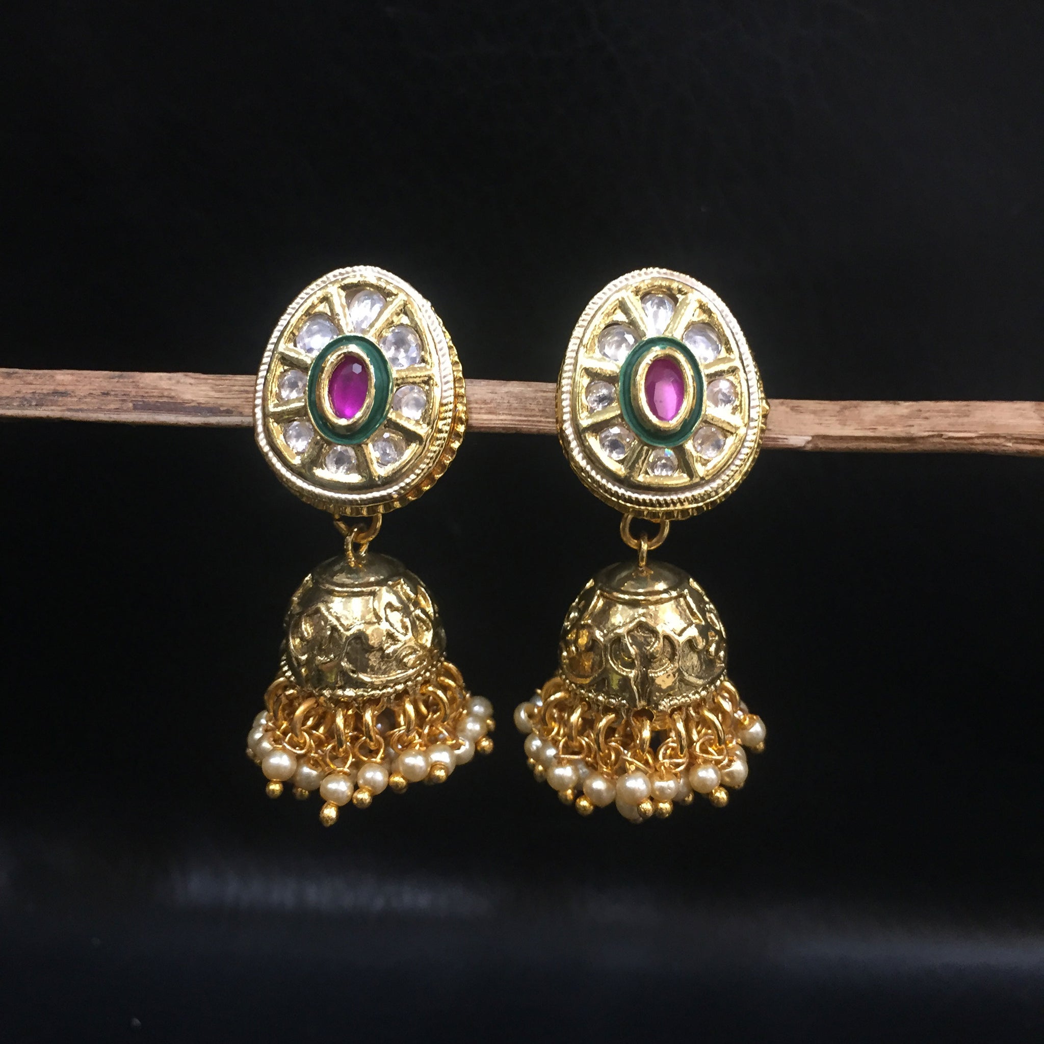 Designer Kundan Jhumki with Pearls 2878-100 - Dazzles Jewellery