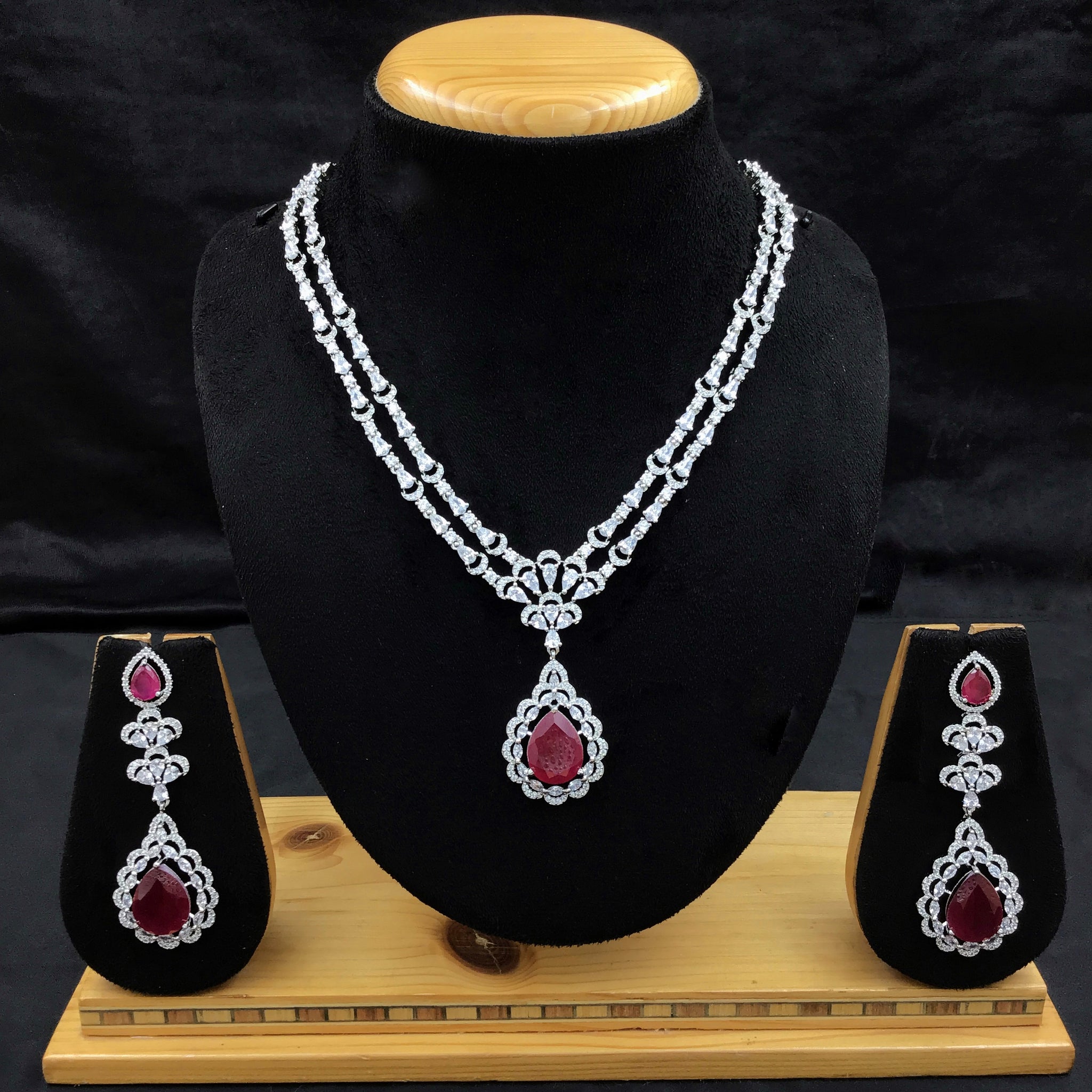 Round Neck Zircon/AD Necklace Set 10800-69