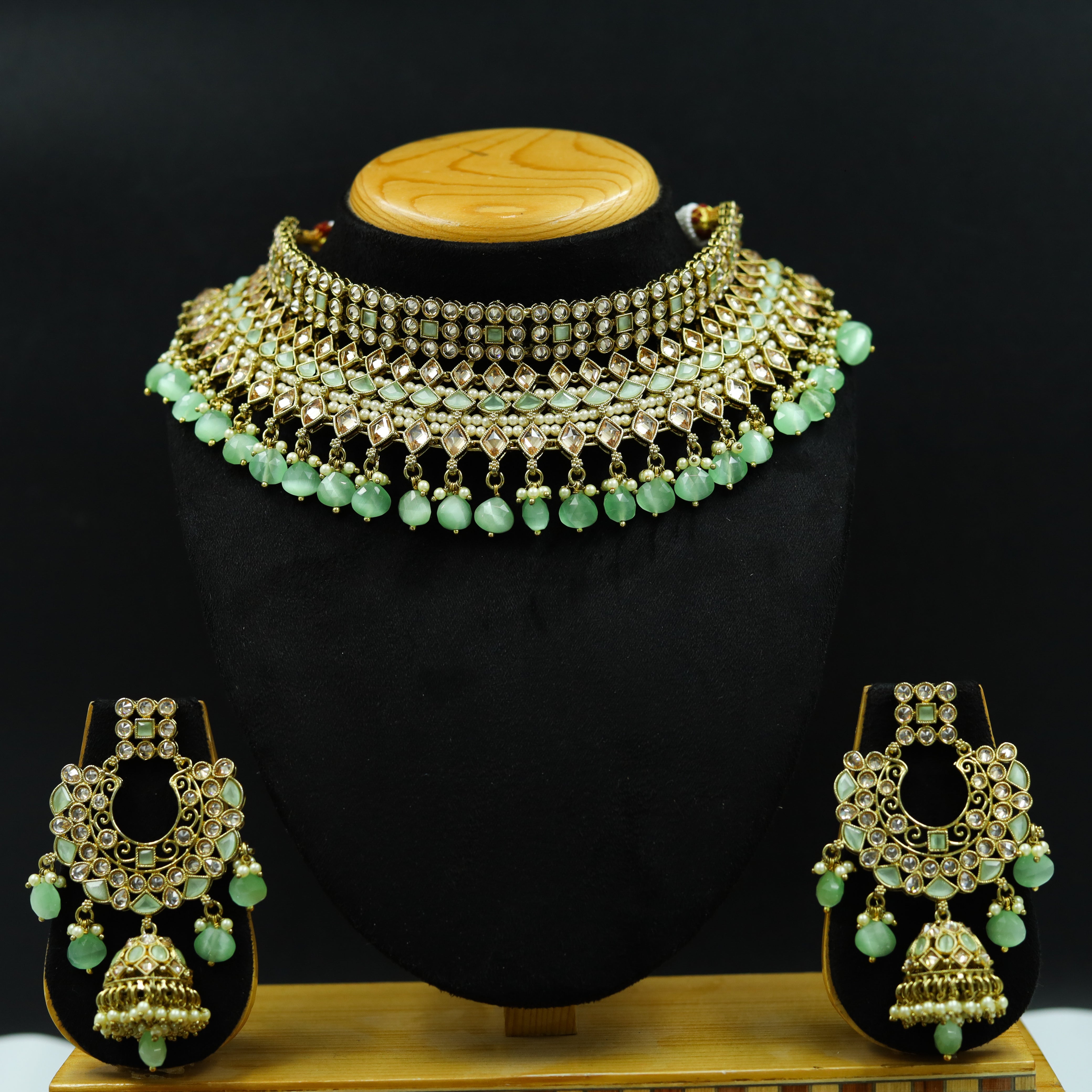 Dominique - Crystal emerald green Statement necklace set