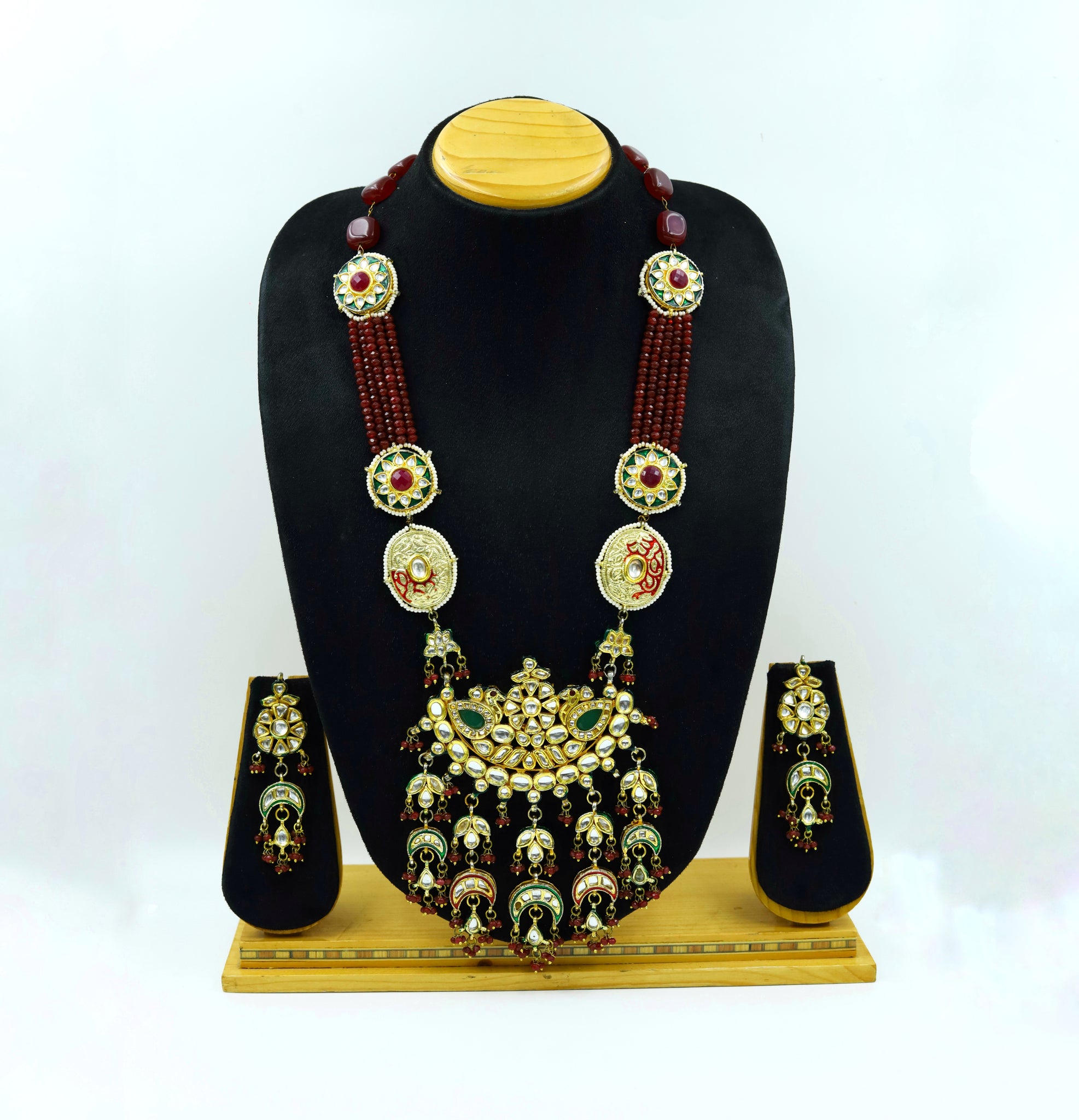 Ruby Green White Kundan Pendant Set 11962-8198