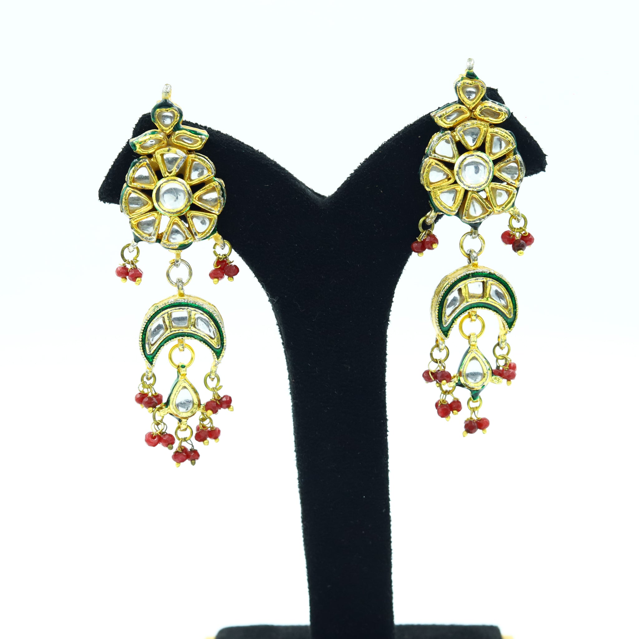 Ruby Green White Kundan Pendant Set 11962-8198