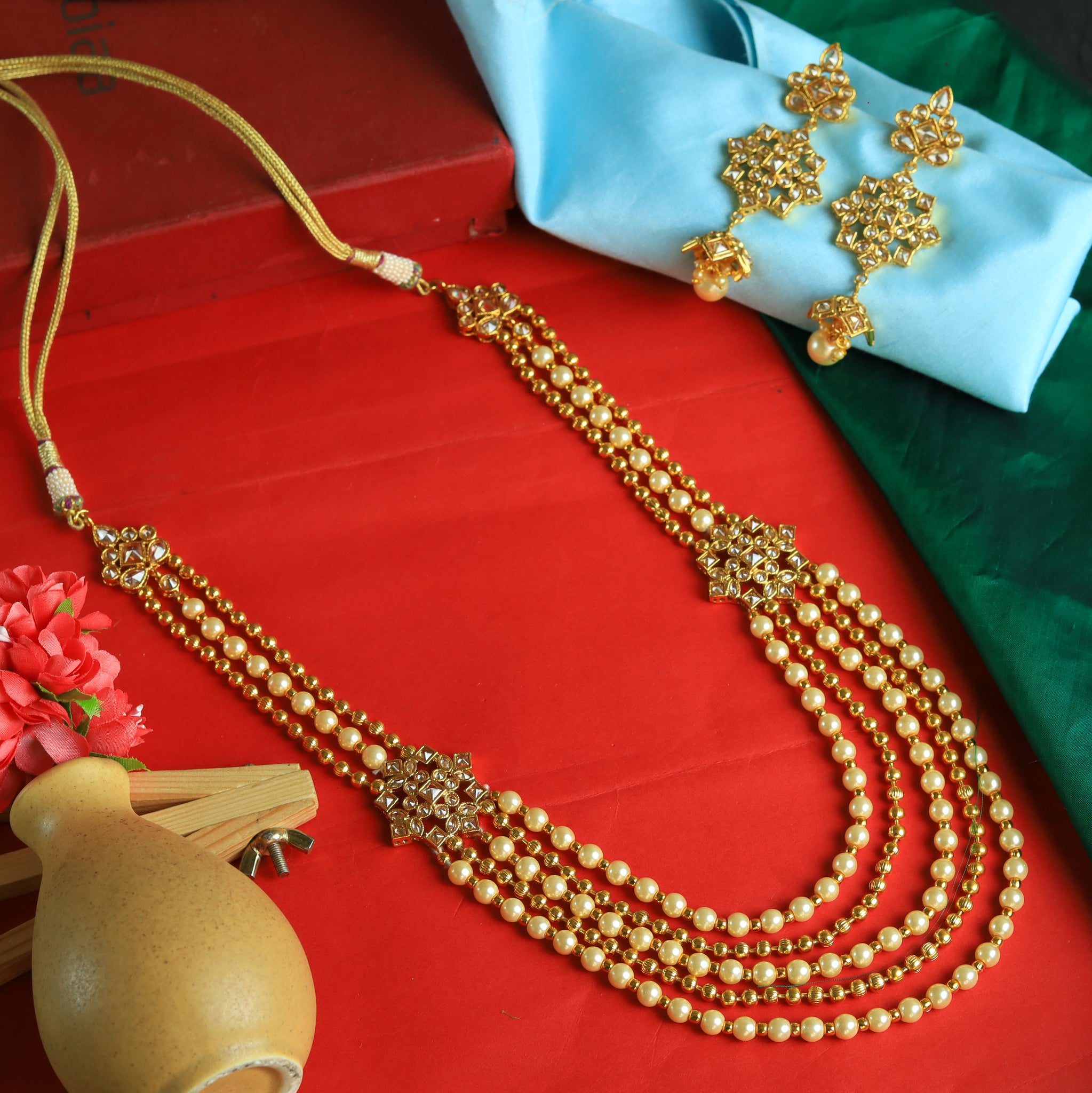 Champagne Polki Necklace Set 3675-35943