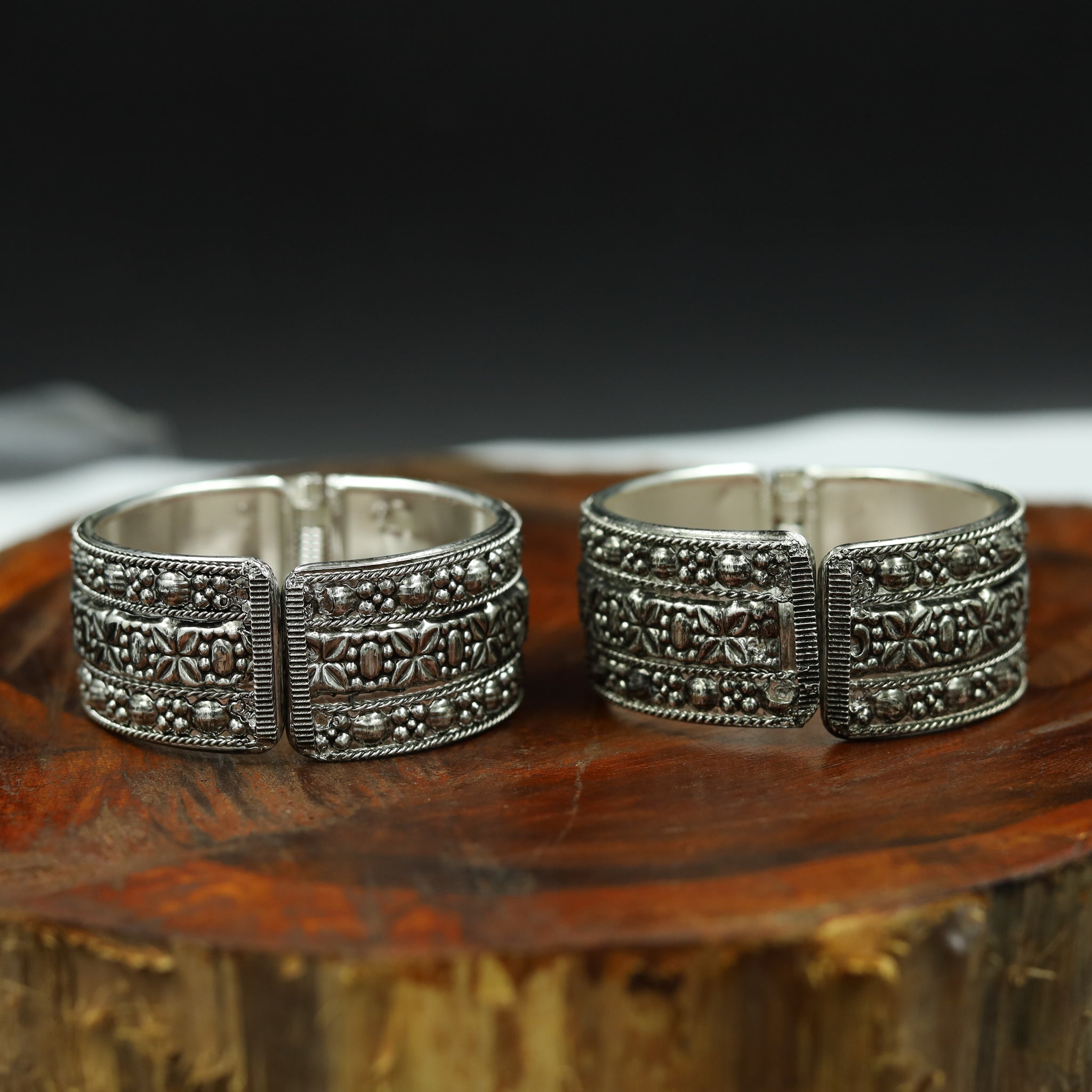 Silver Oxidized Bangles/Kada 7585-82