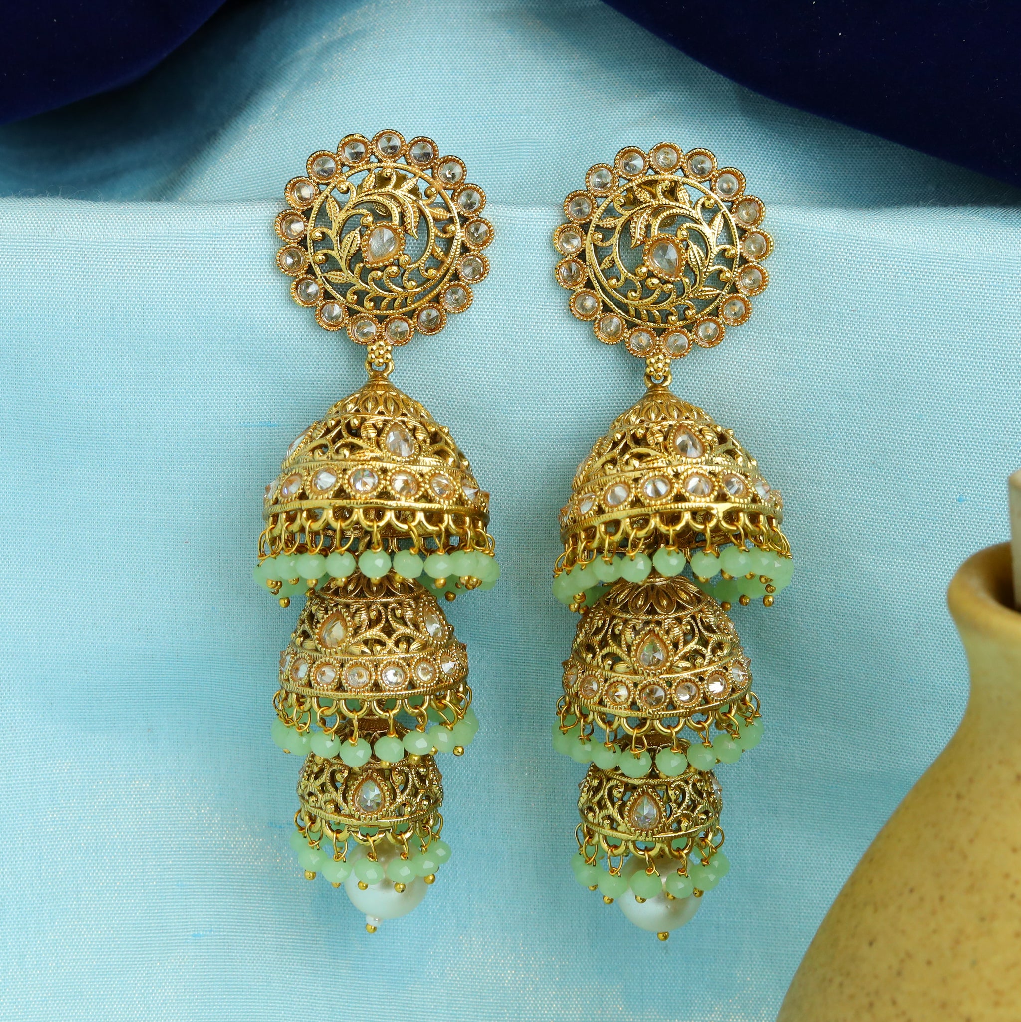 Mint Green Layered Jhumki 2777-6842