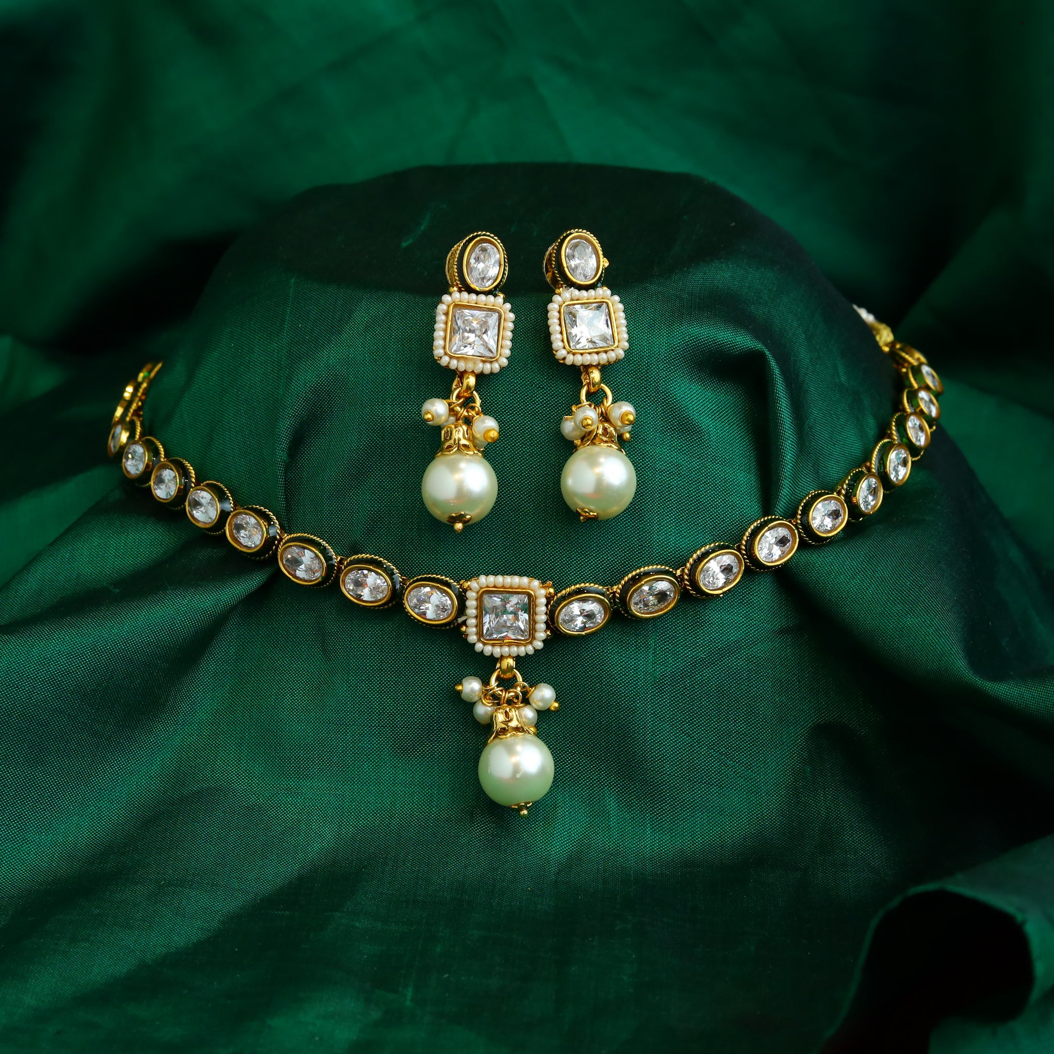 White Polki Necklace Set 3744-36012