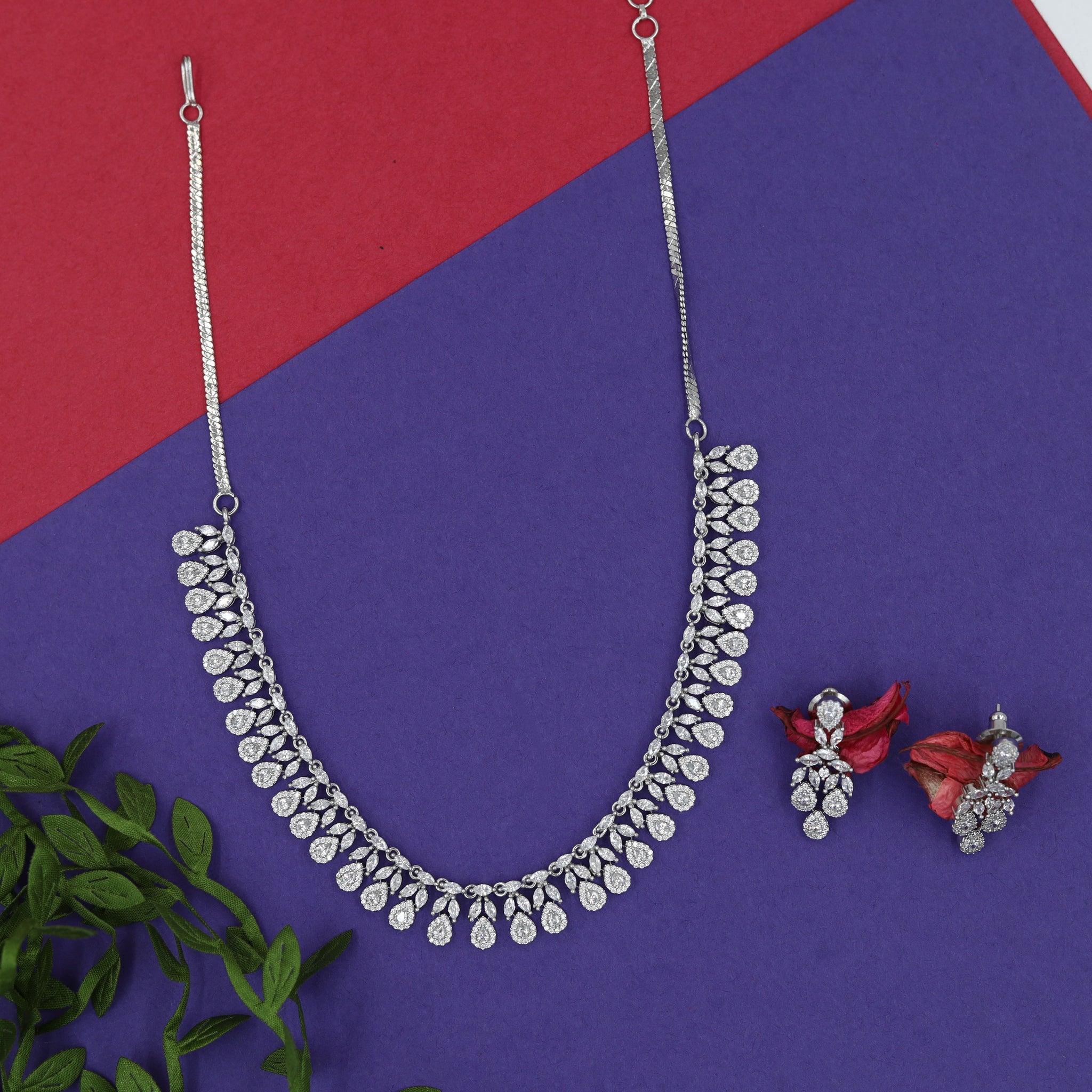 Round Neck Zircon/AD Necklace Set 15358-69