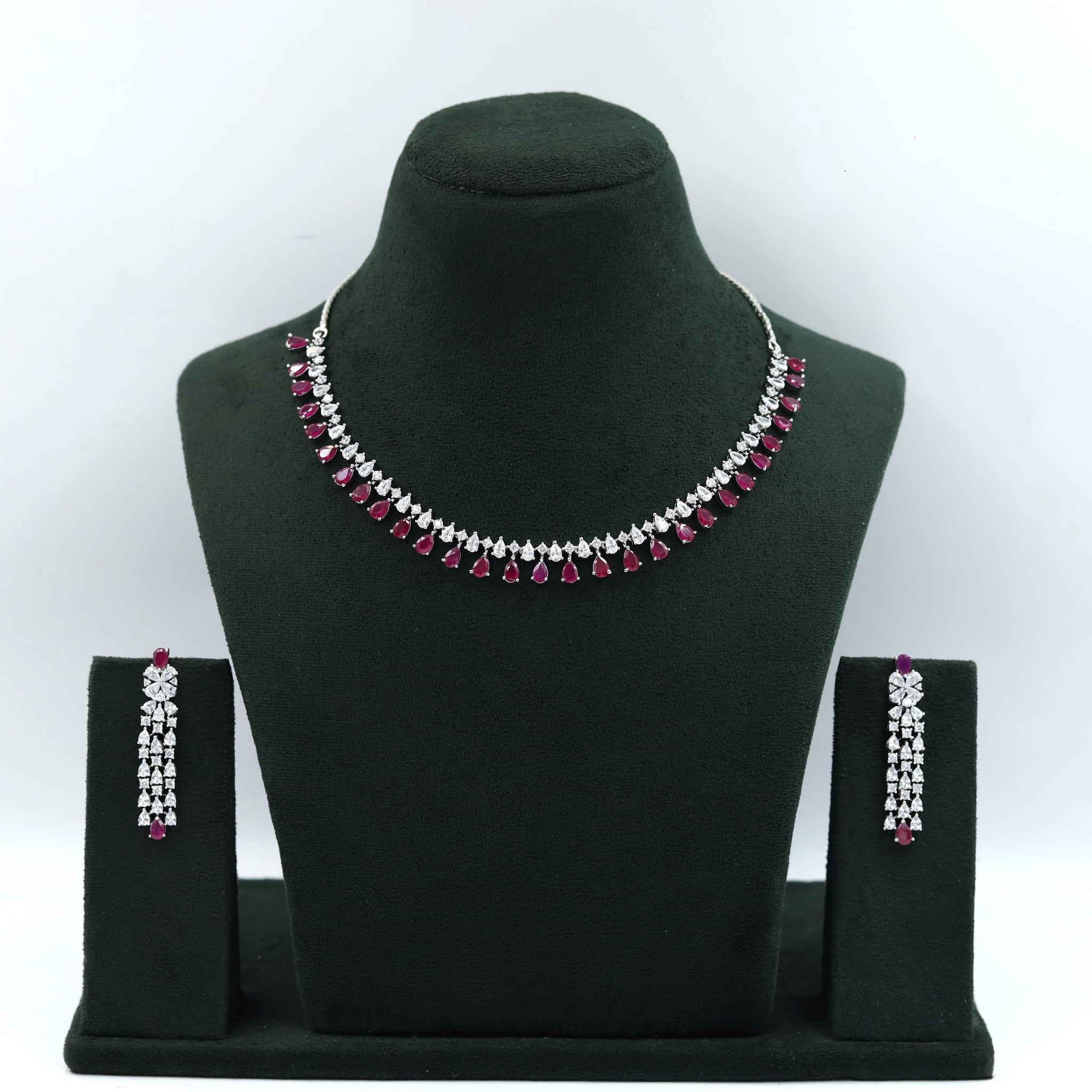 Round Neck Zircon/AD Necklace Set 15356-69