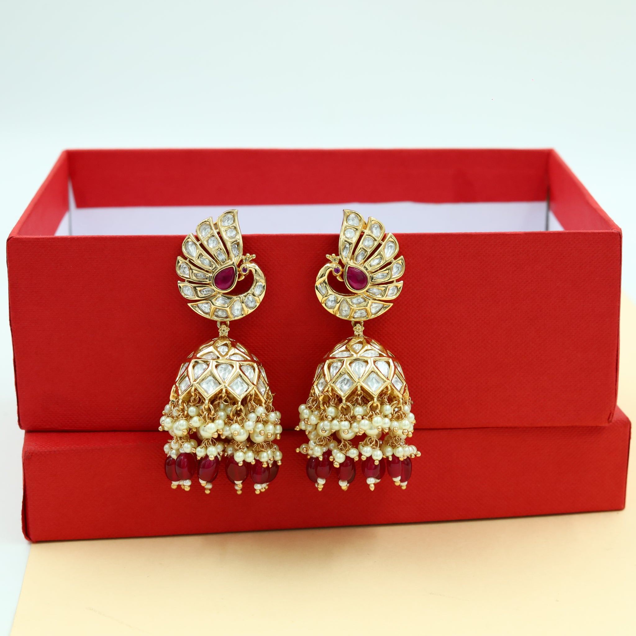 Kundan Polki Jhumki with Peacock motif 5299-4