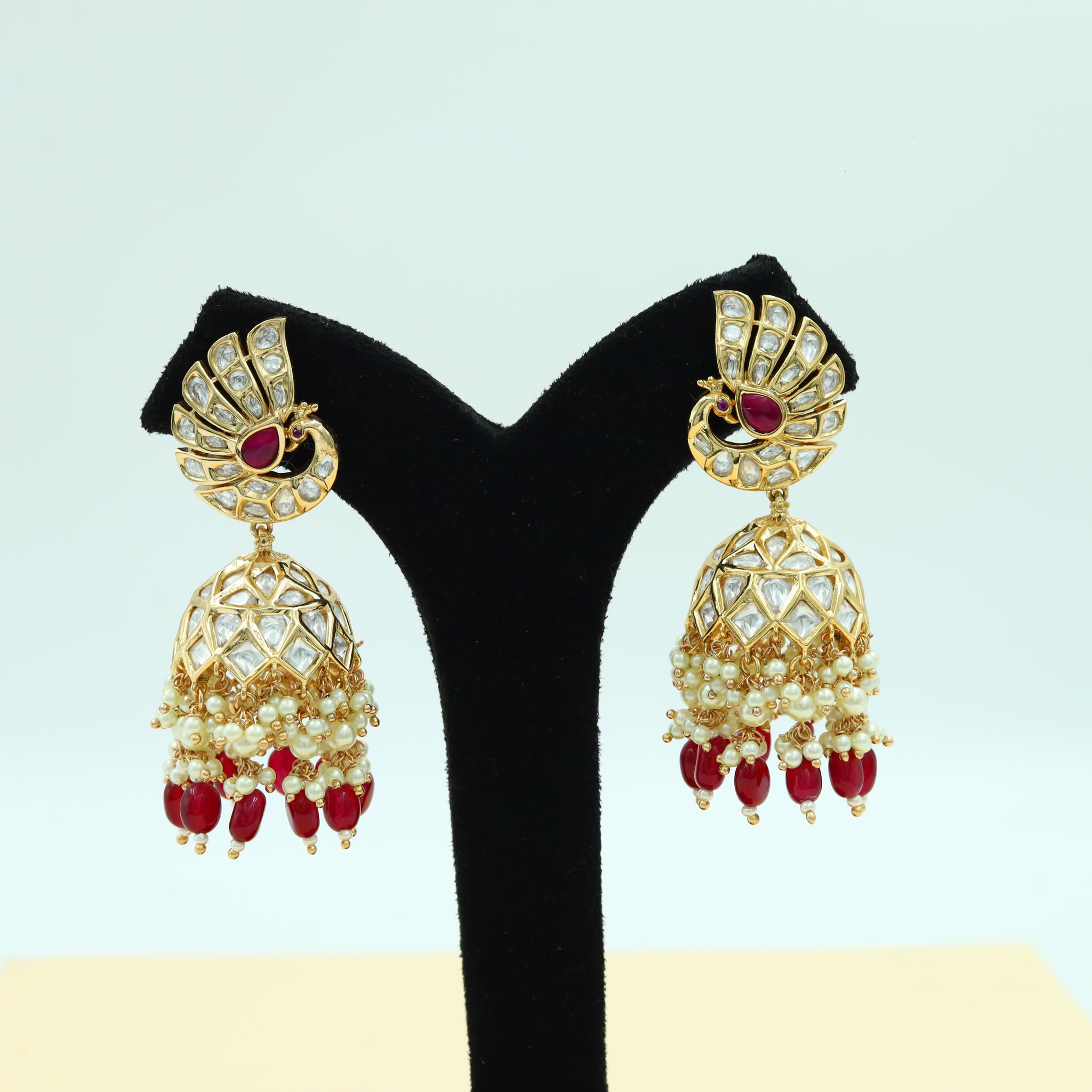 Kundan Polki Jhumki with Peacock motif 5299-4