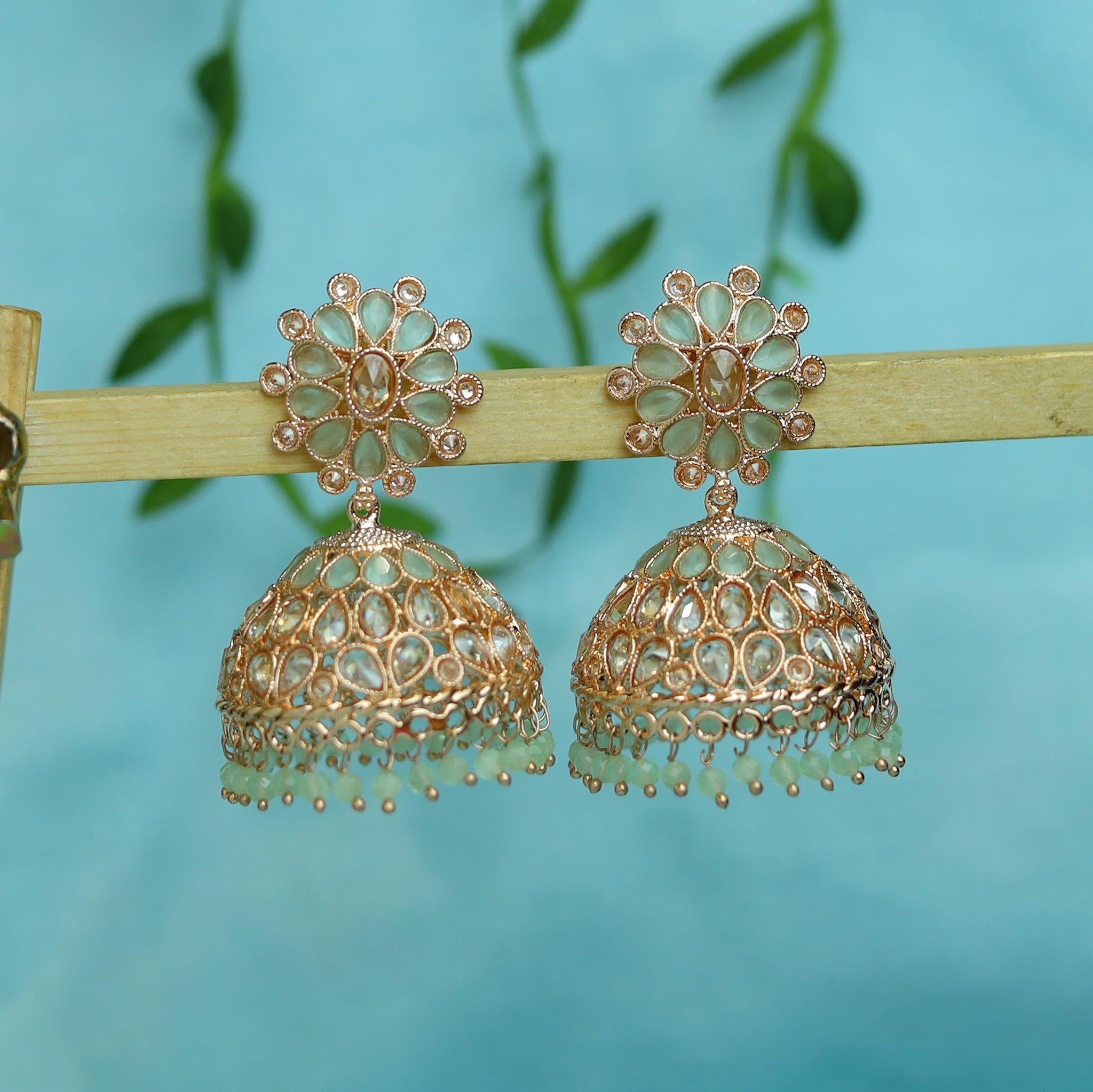 Mint Green Gold Look Jhumki 18059-5241