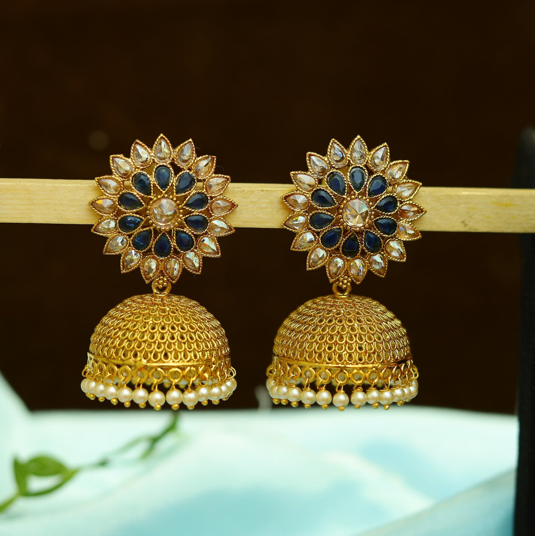 Blue Polki Gold Jhumki 3503-7568