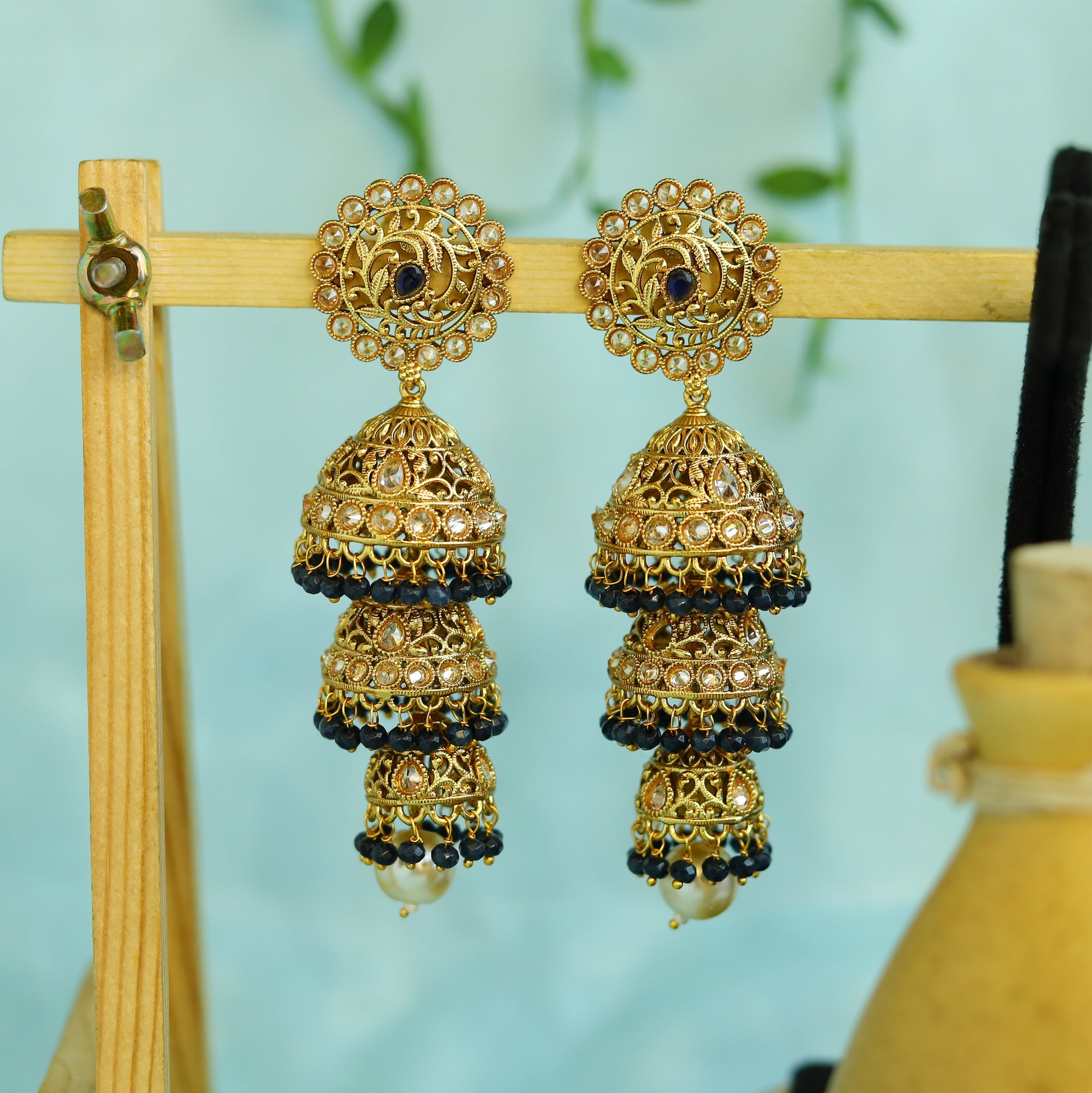 Blue Color Gold Plated Layered Jhumki 2776-6841