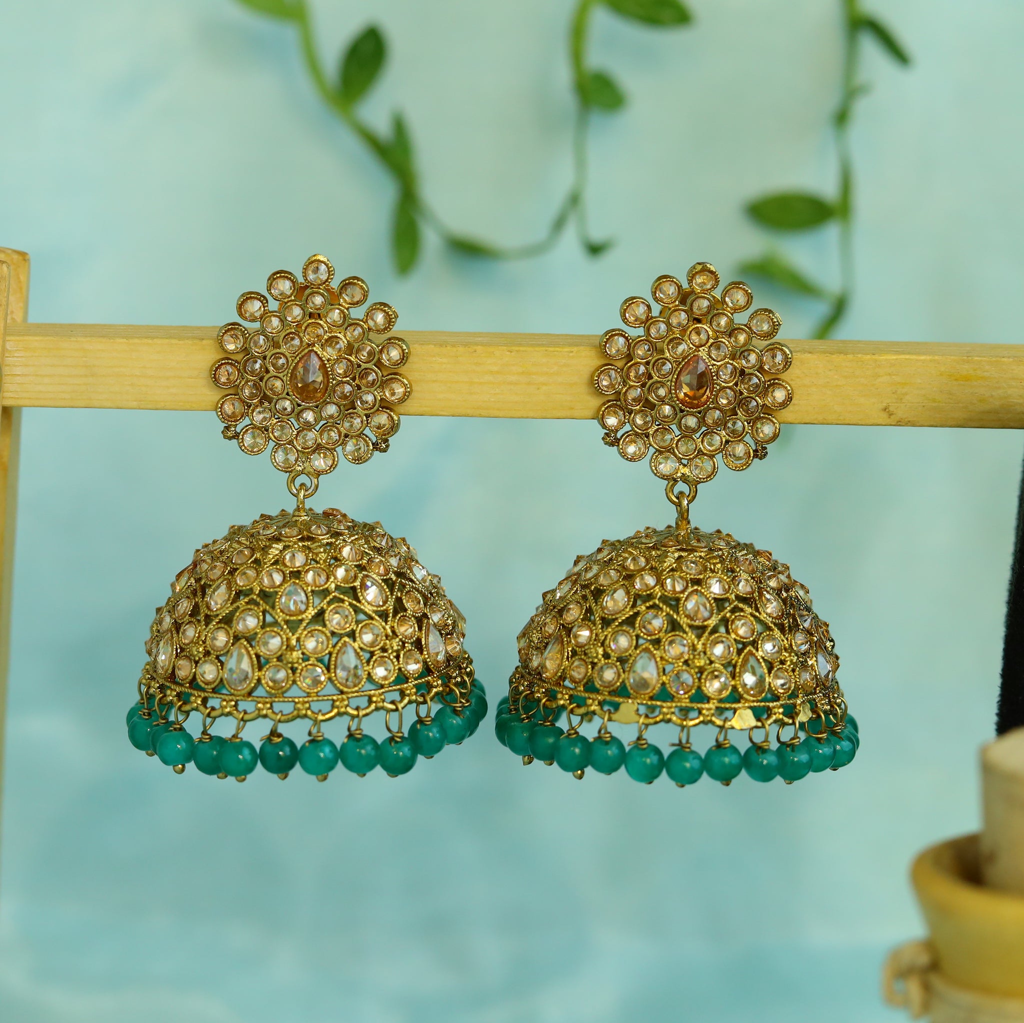 Green Color Mehandi Polish Jhumki 1826-5891