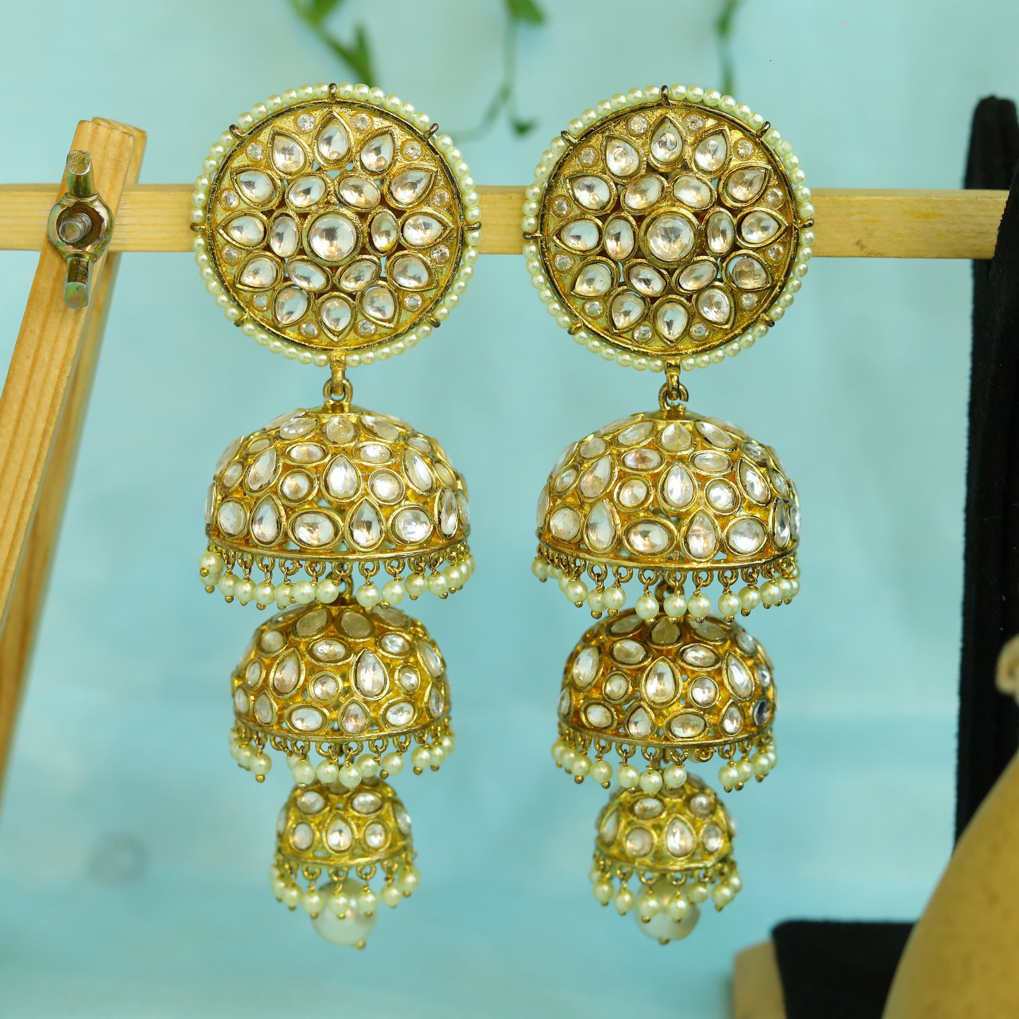 Three Layer White Kundan Jhumki 9344-4126