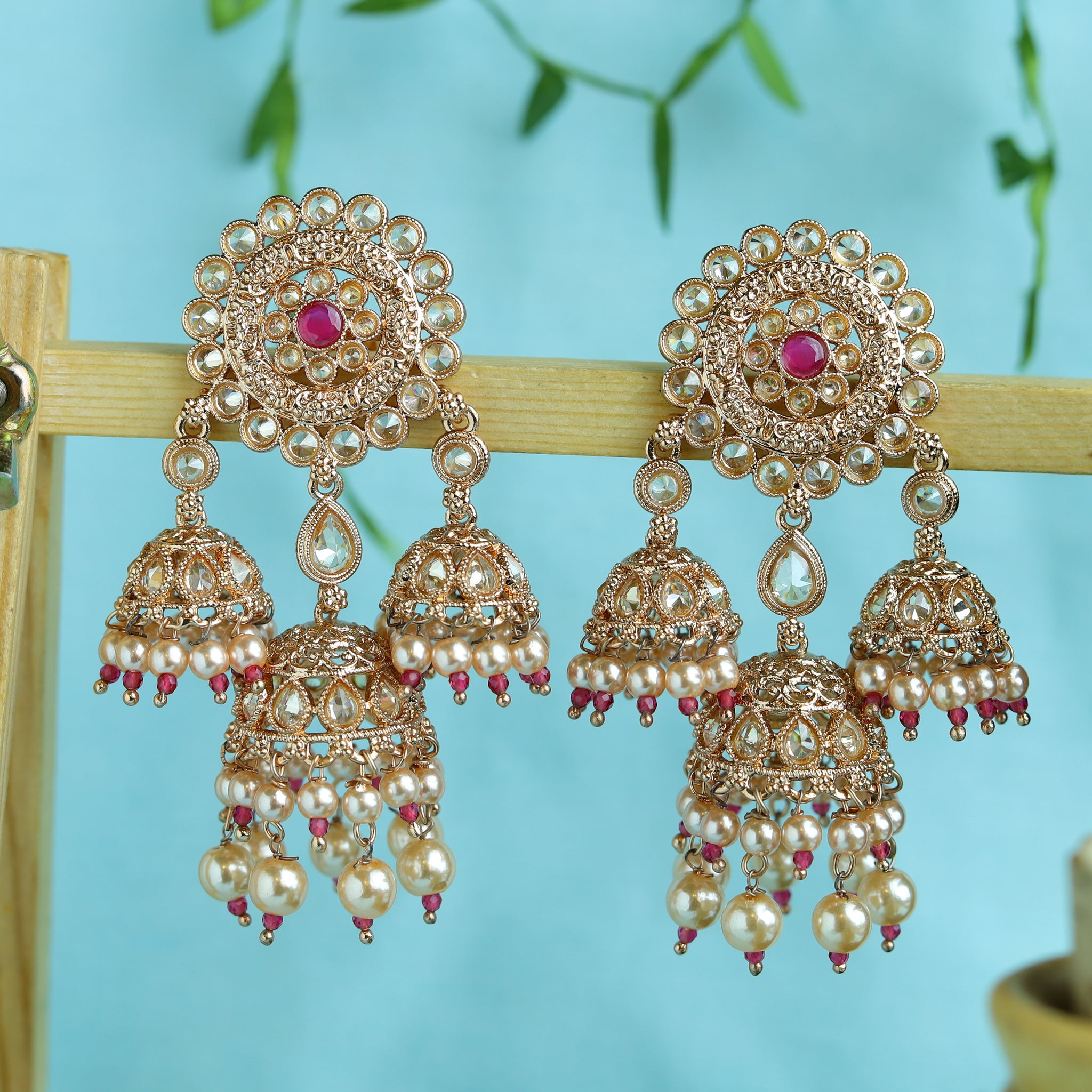 Ruby Gold Look Earring 11453-7503