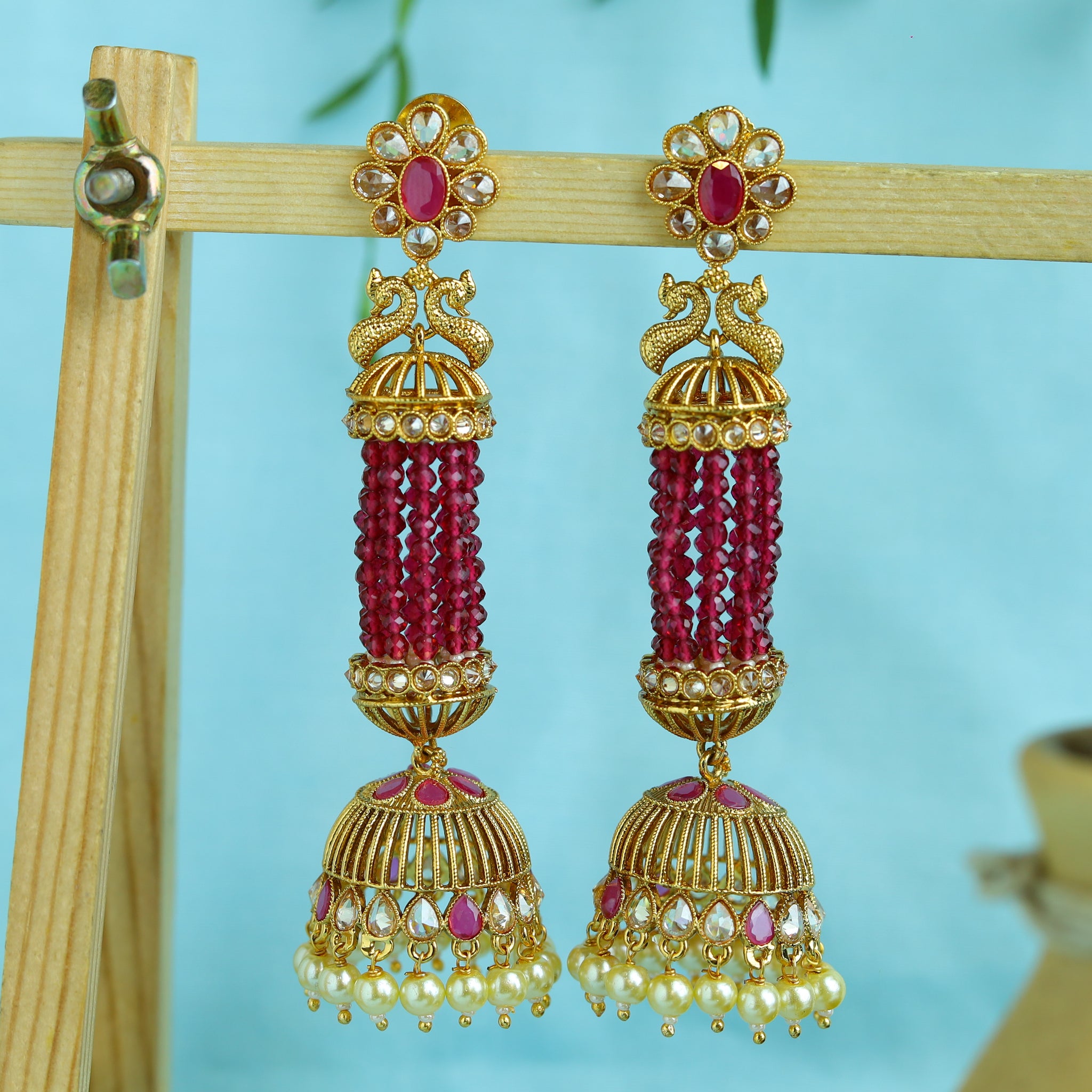 Gold Look Ruby Beads Jhumki 8640-2633