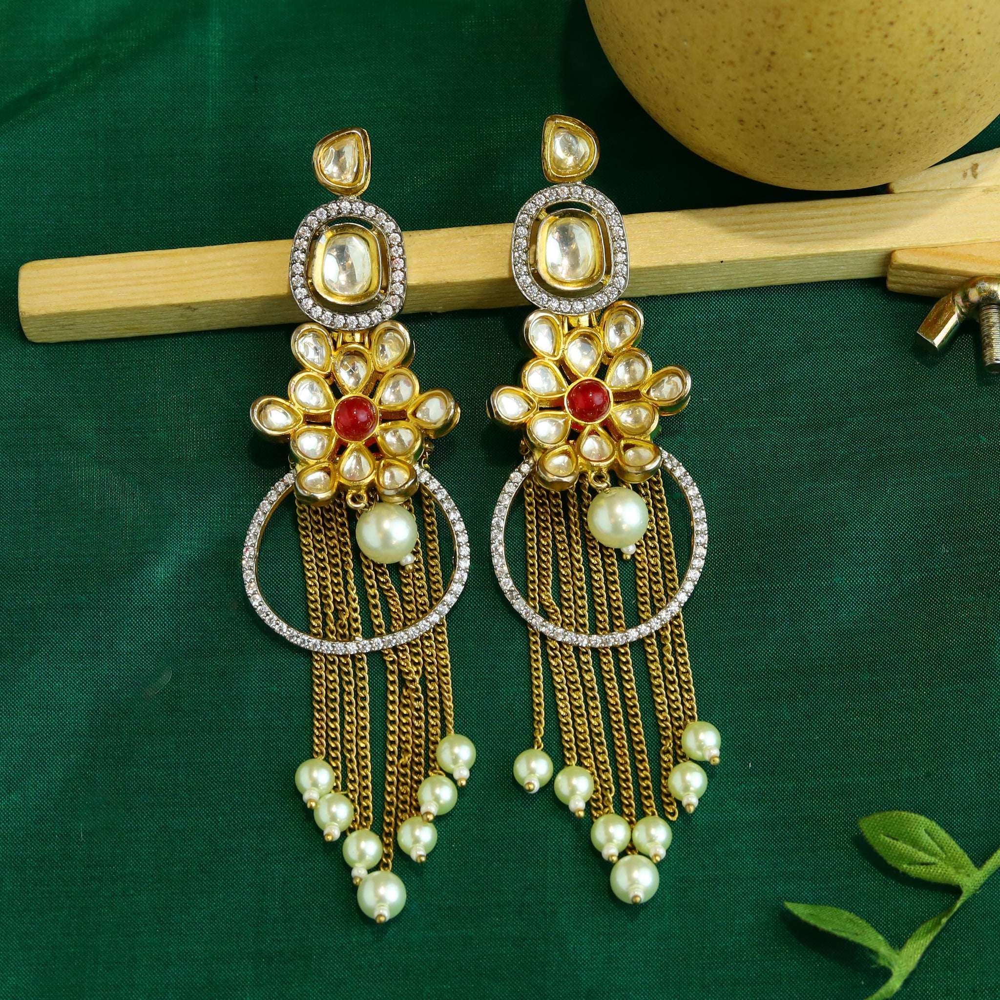 Stylish Kundan Long Earring with Pearl Tassles 5662-9727