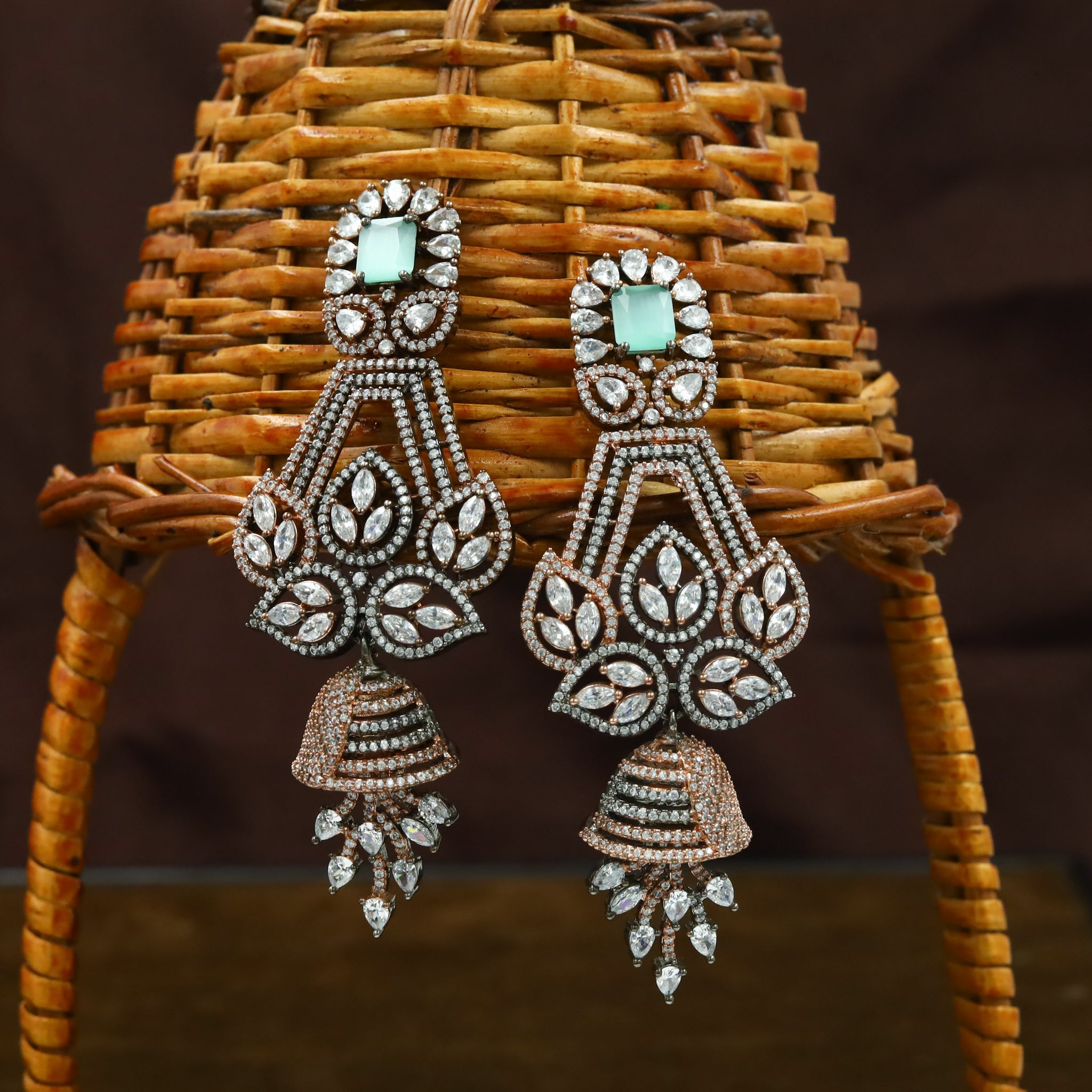 Mint Green Zircon/AD Long Jhumki 8785-2840