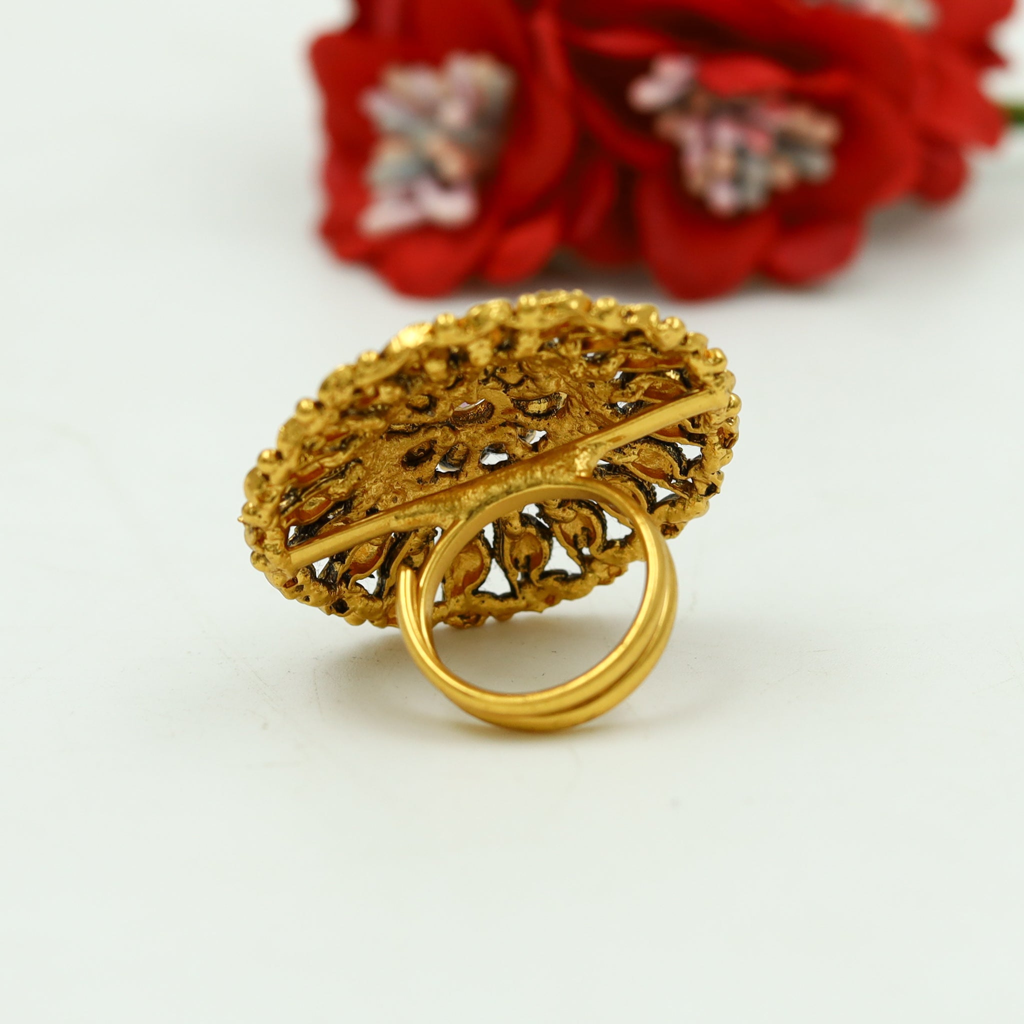 Antique Gold Finish Cocktail Adjustable Gold Ring 10552-6205