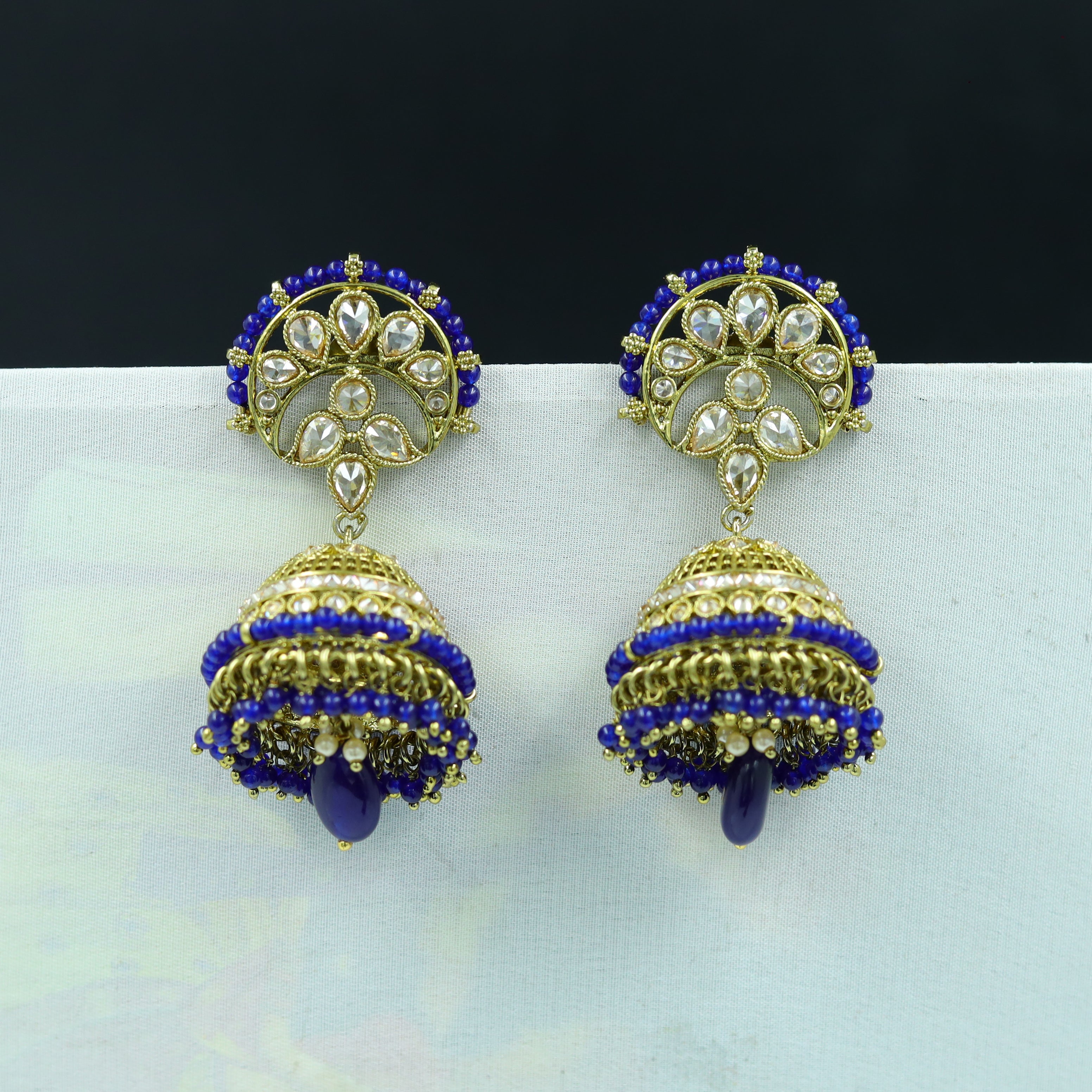 Pretty Costume Womens Earrings Blue / Gold Tone