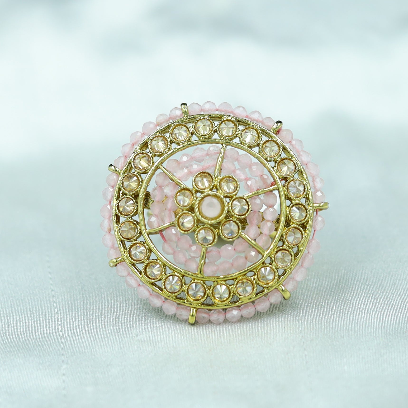 Antique Finish Cocktail Adjustable Pink Ring 10084-5495