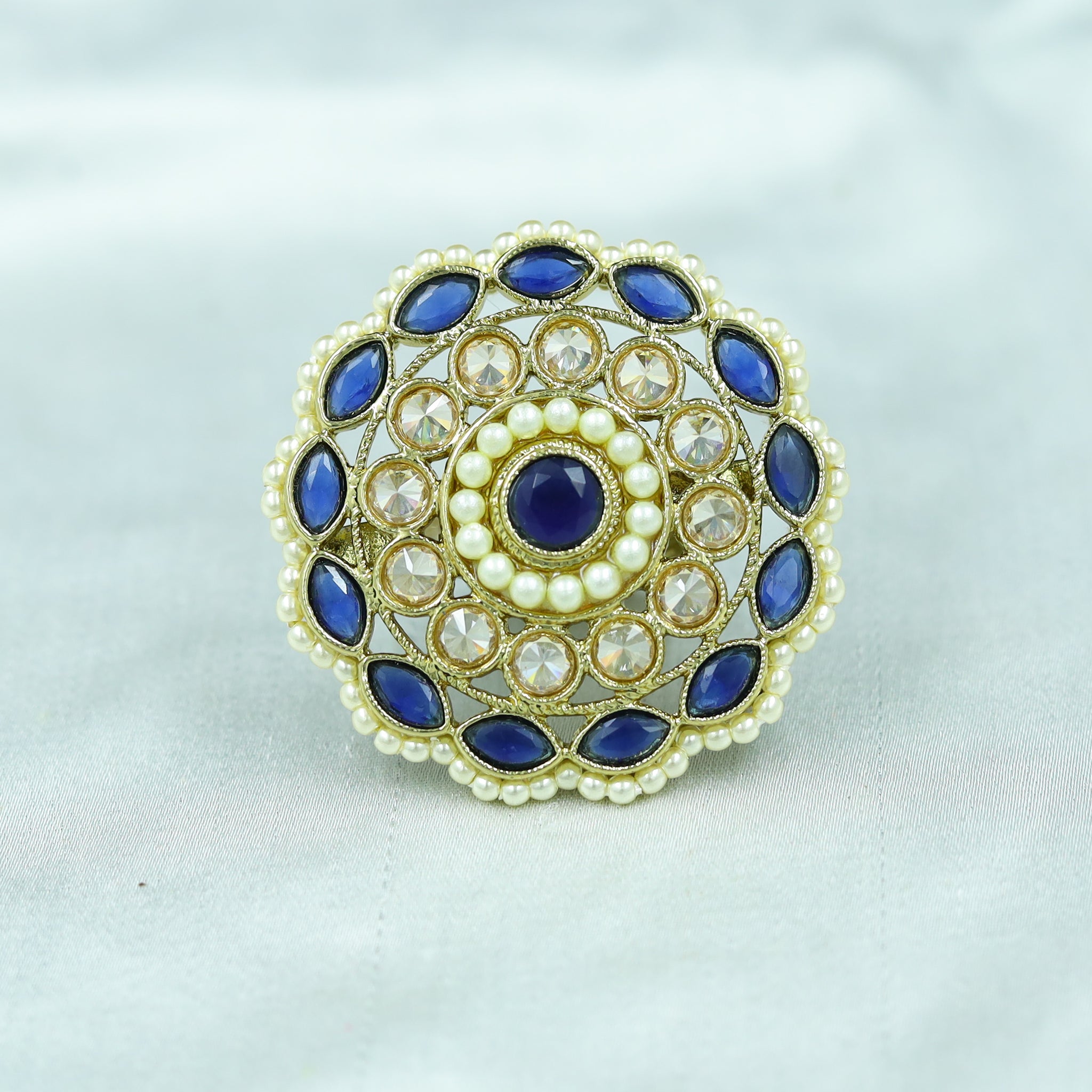 Antique Finish Cocktail Blue Ring 19854-7038