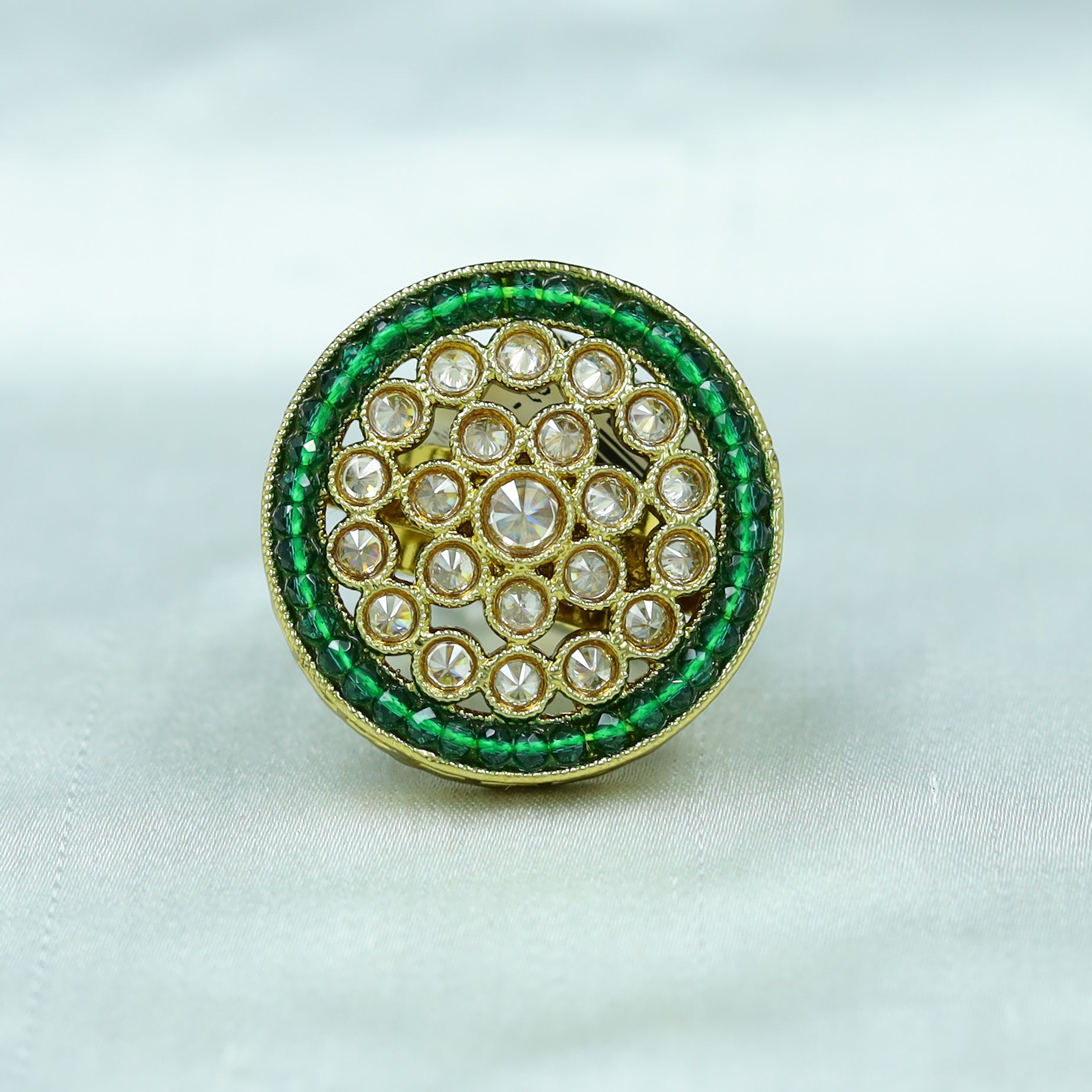 Antique Finish Adjustable Green Ring 11006-6855