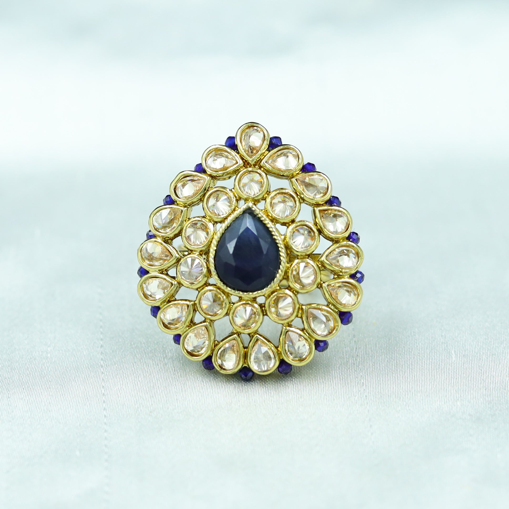 Antique Finish Cocktail Adjustable Blue Ring 9657-4661