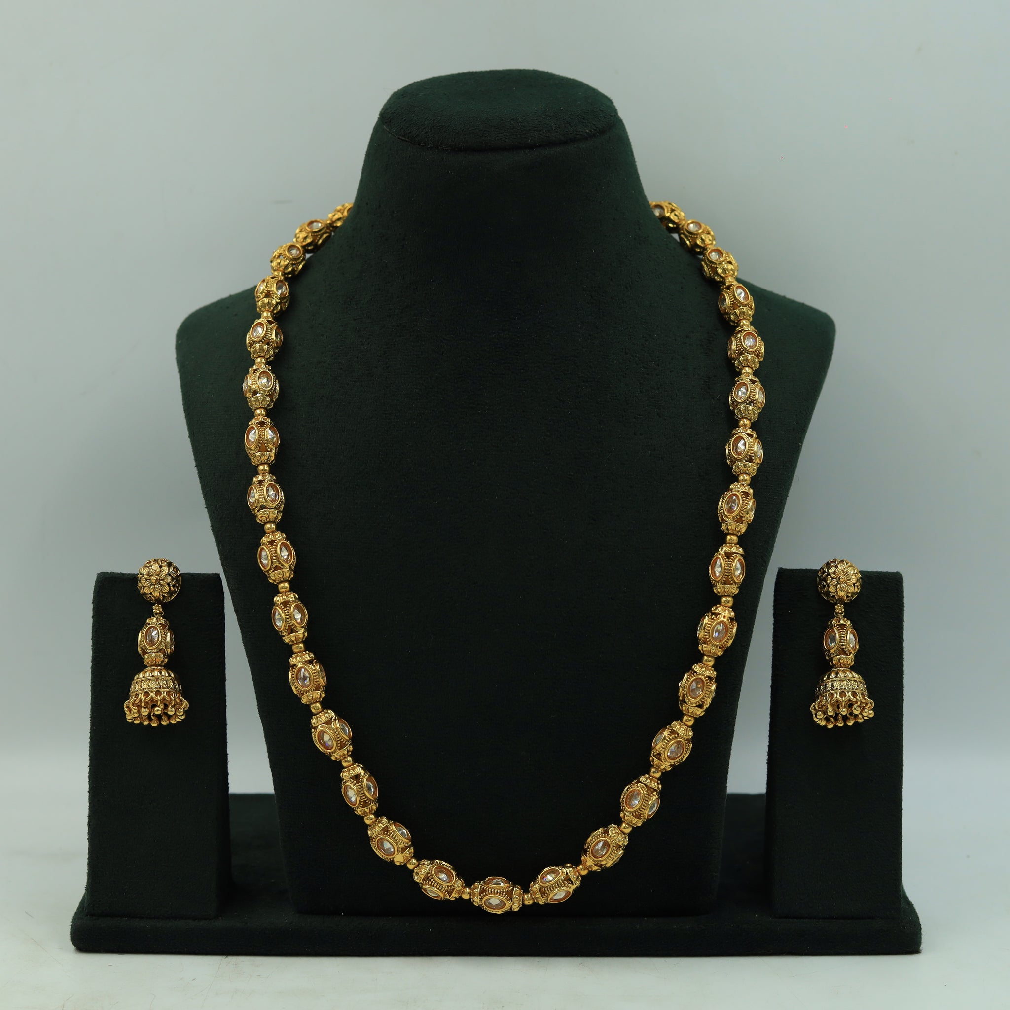 Gold Pearl Beads Necklace Set with matching earring 18777-5959