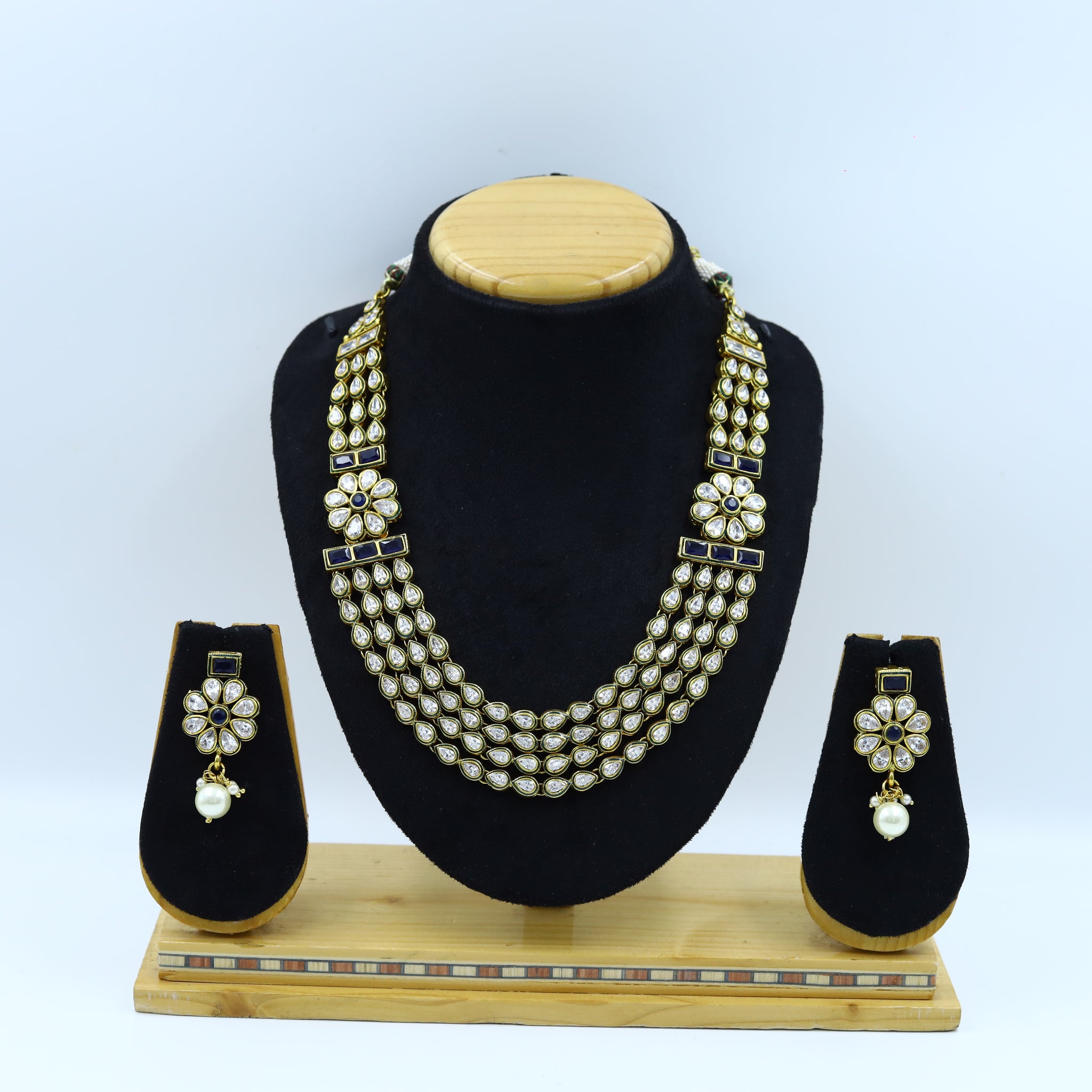 Blue Polki Necklace Set 4765-8830