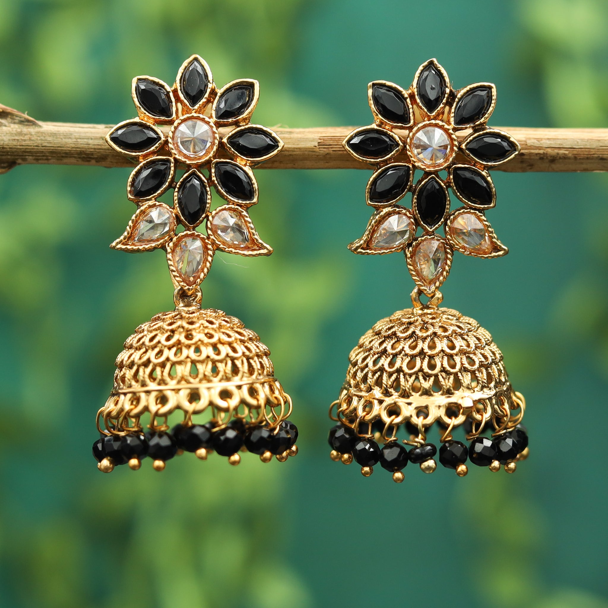 Gold Look Fine Stone Jhumki 11084-6982