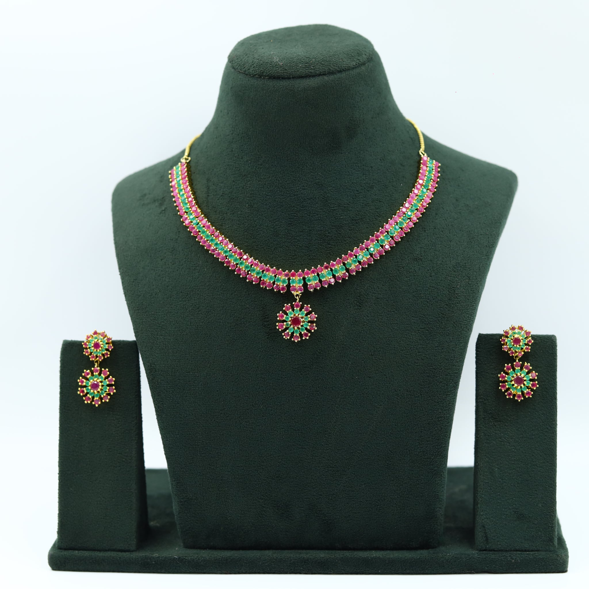 Ruby Green Jadau Necklace Set 13923-1012