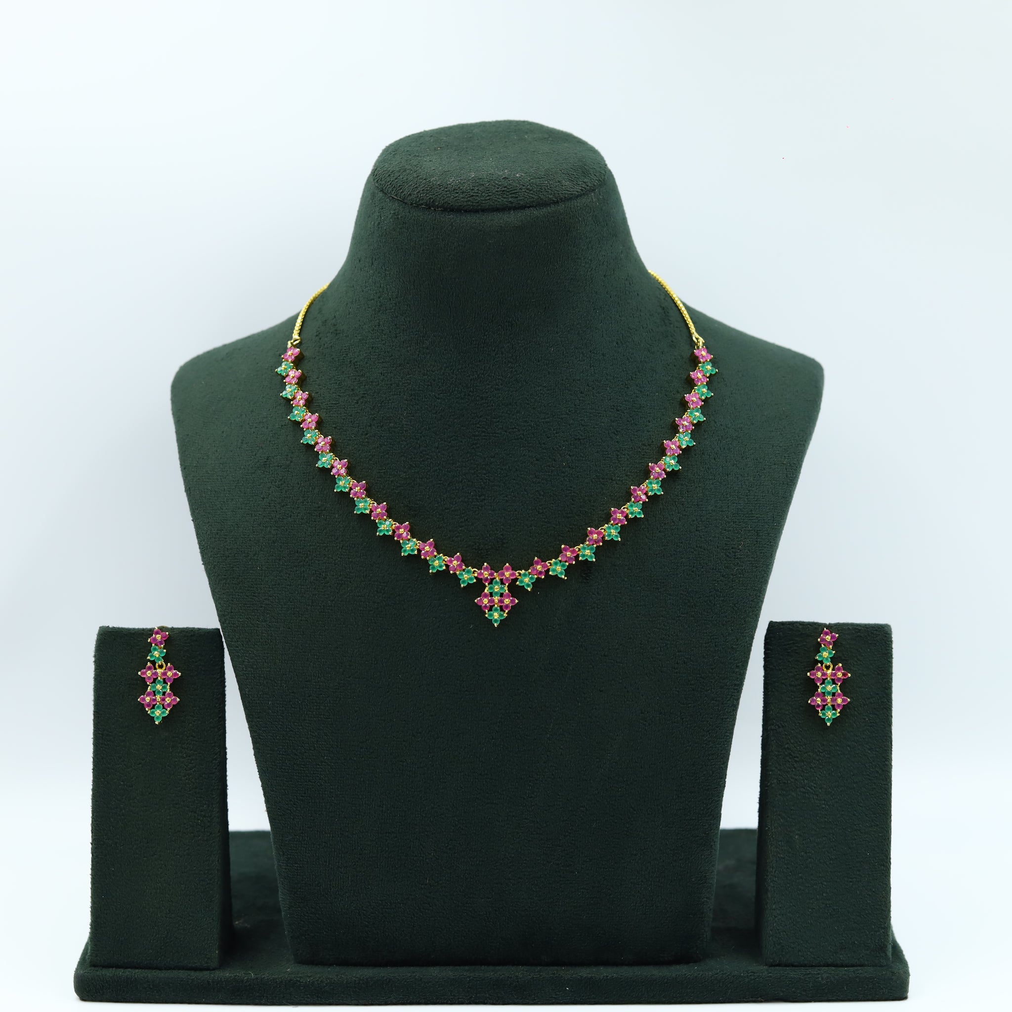 Ruby Green Jadau Necklace Set 7300-0637