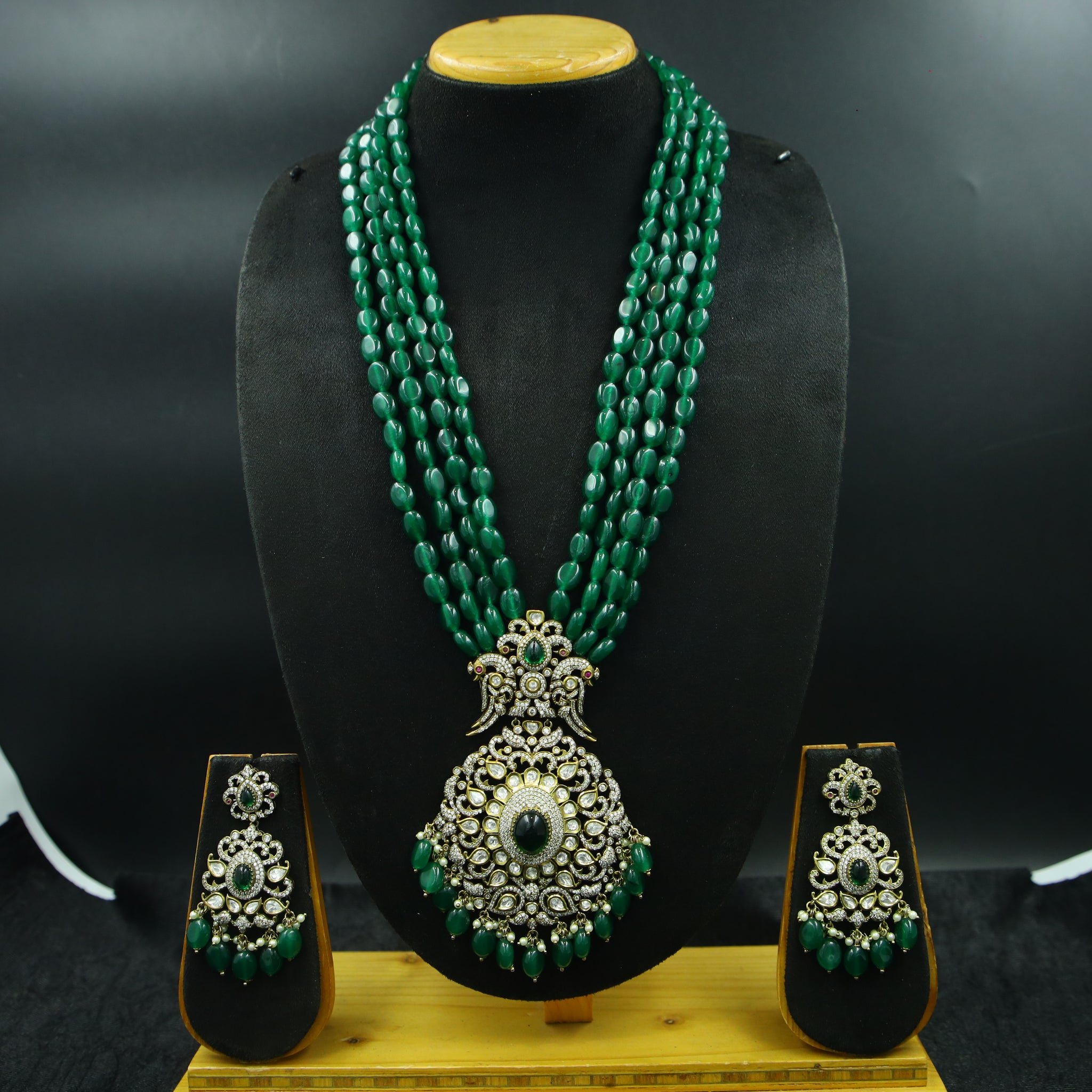 Antique Gold Plated Long Neck Kundan Necklace Set 11884-69