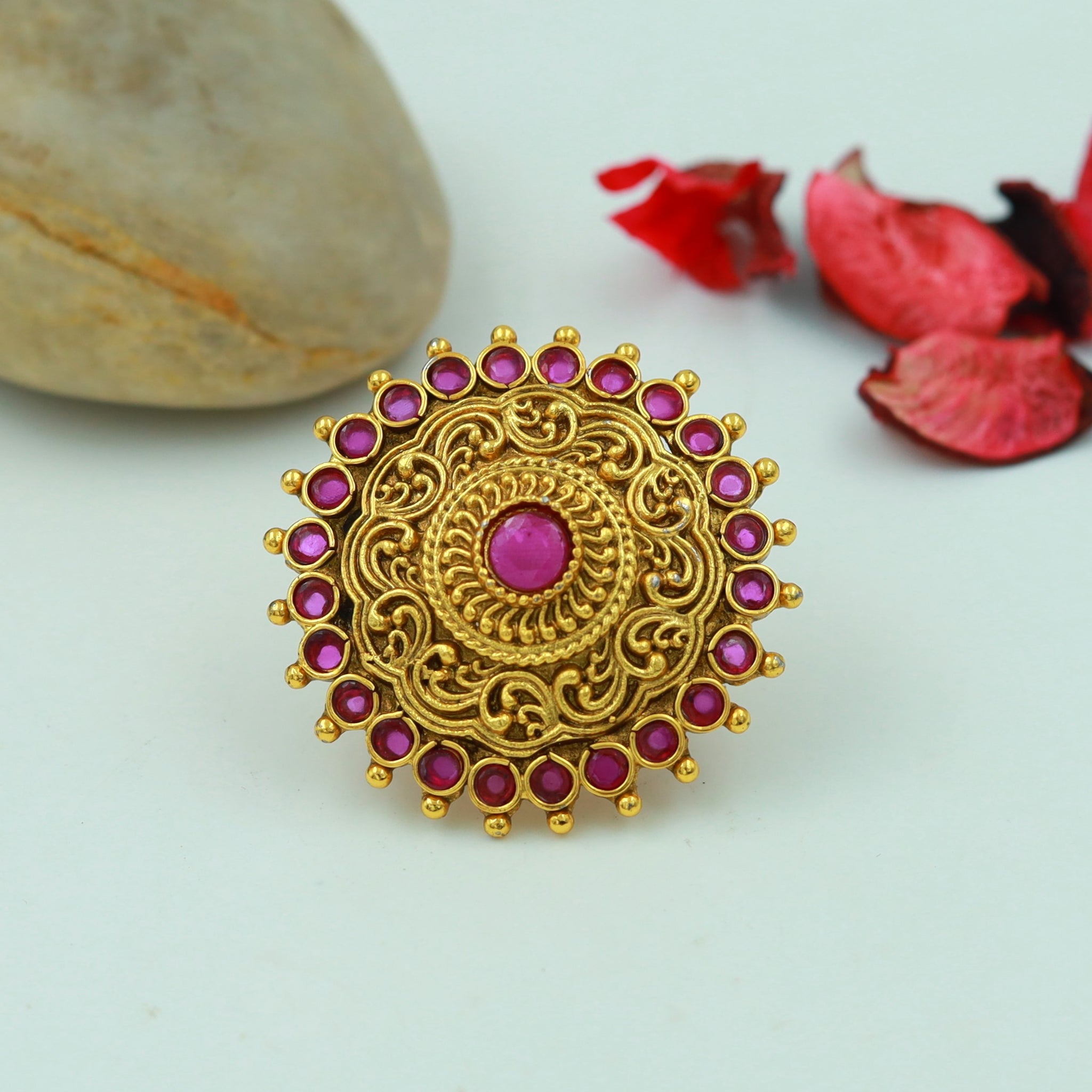 Antique Gold Finish Ruby Adjustable Cocktail Ring 7943-1700