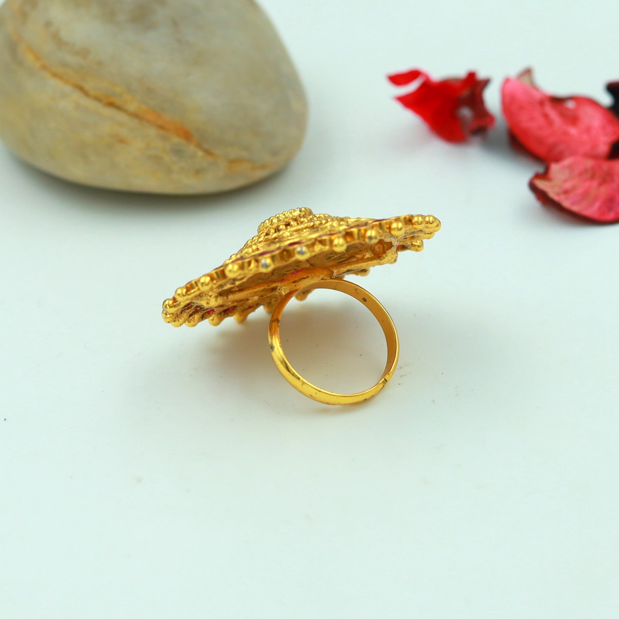 Antique Gold Finish Ruby Adjustable Cocktail Ring 7943-1700