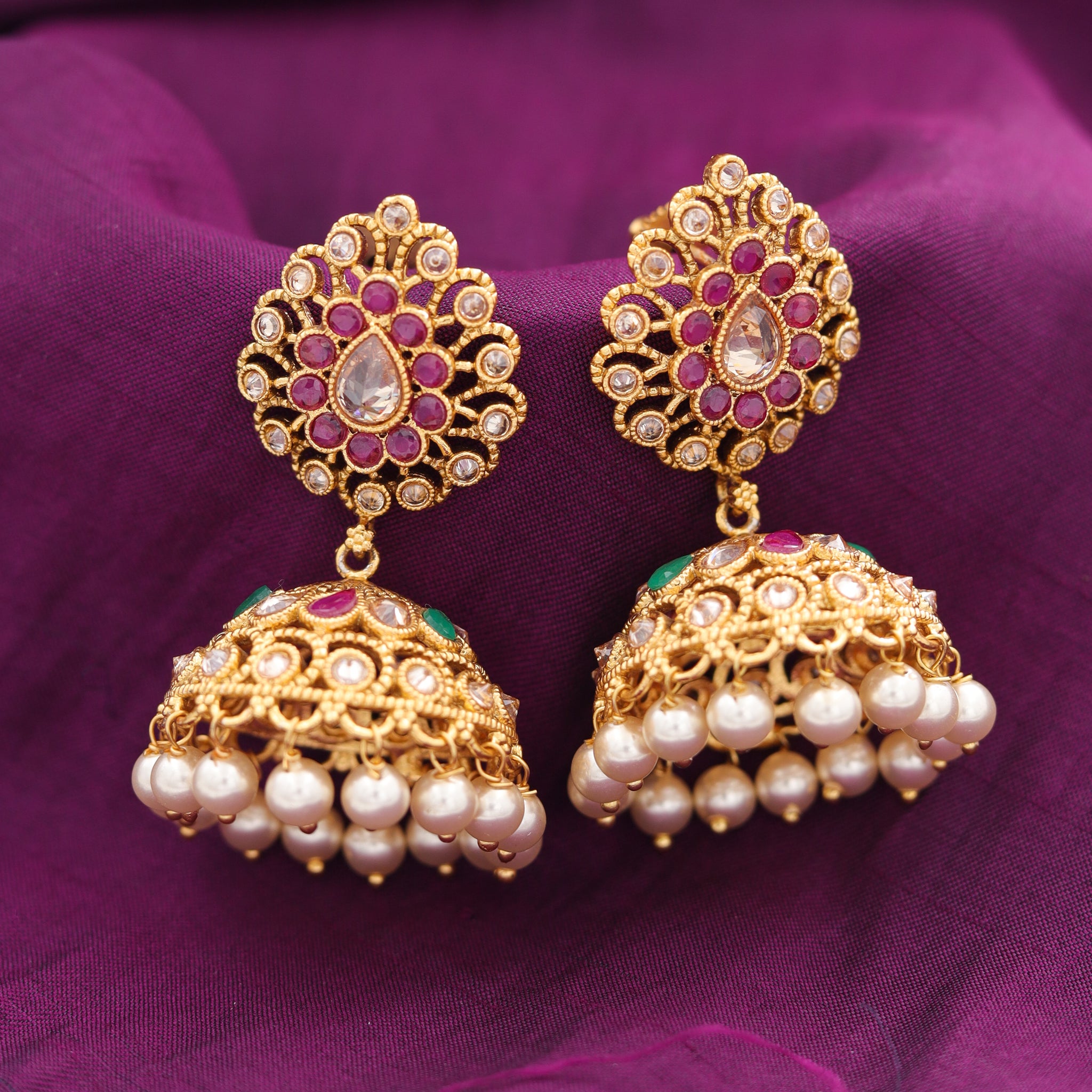 Ruby Green Gold Plated Jhumki 1779-5844