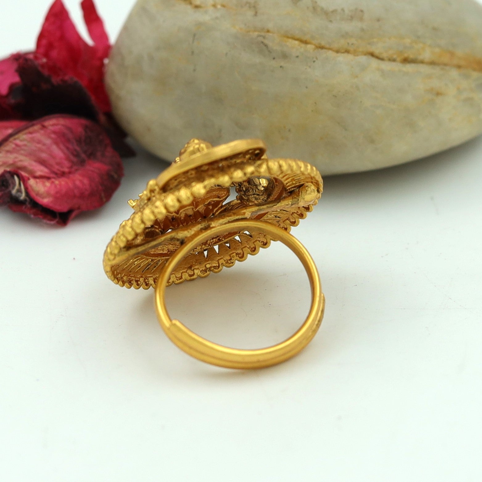 Antique Gold Finish Temple Cocktail Ring 3591-7656