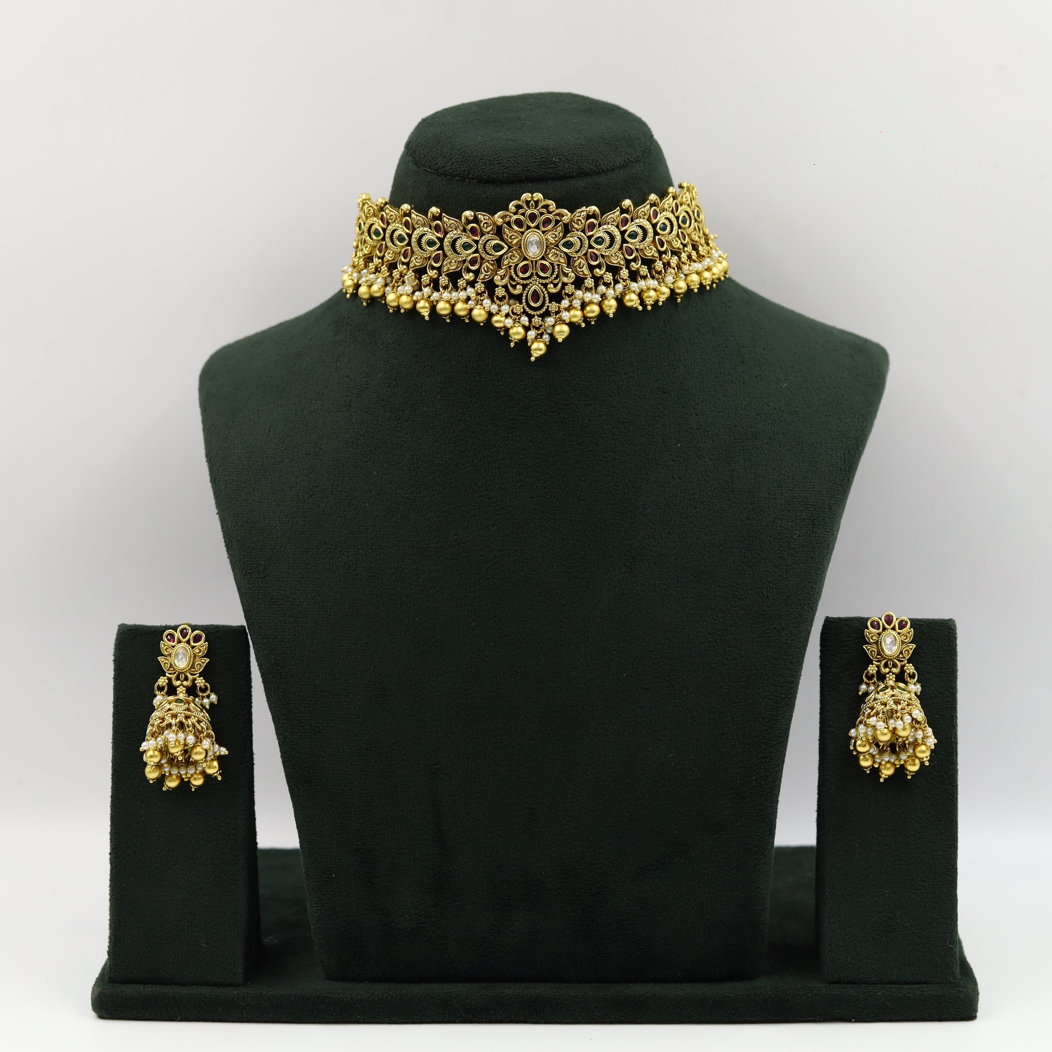 Antique Gold Plated Choker Necklace Set 10059-28