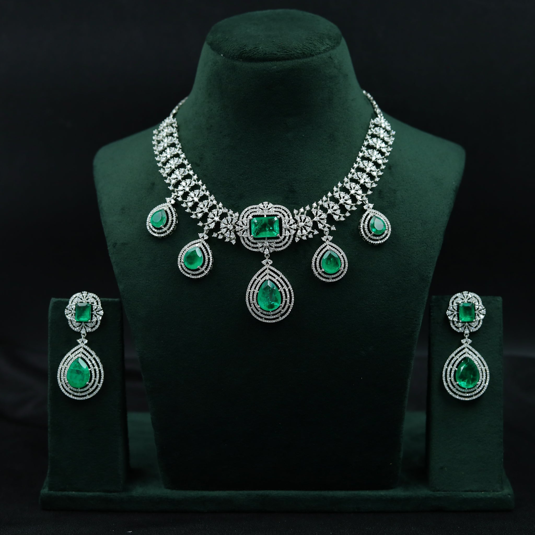 Manish Malhotra Inspired Round Neck Zircon/AD Necklace Set 11898-69